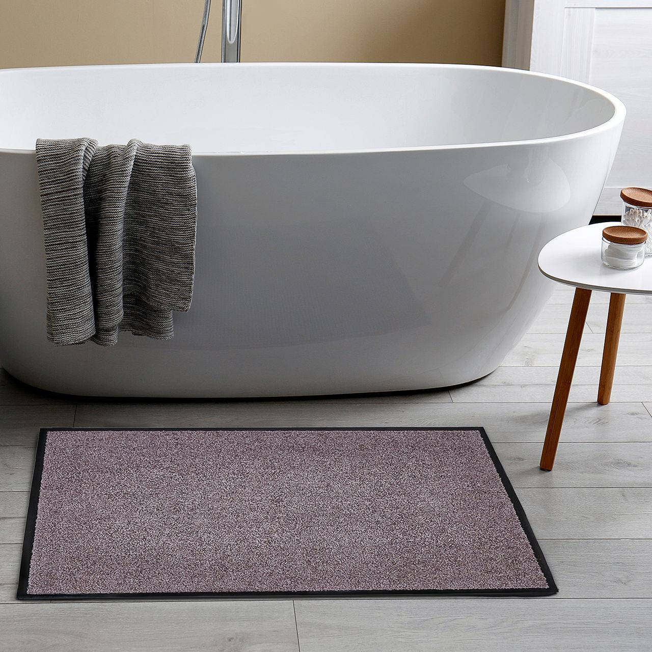 HOMCOM Fußmatte waschbar Gummiumrandung rutschfest Taupe 90 x 60 x 0,7 cm