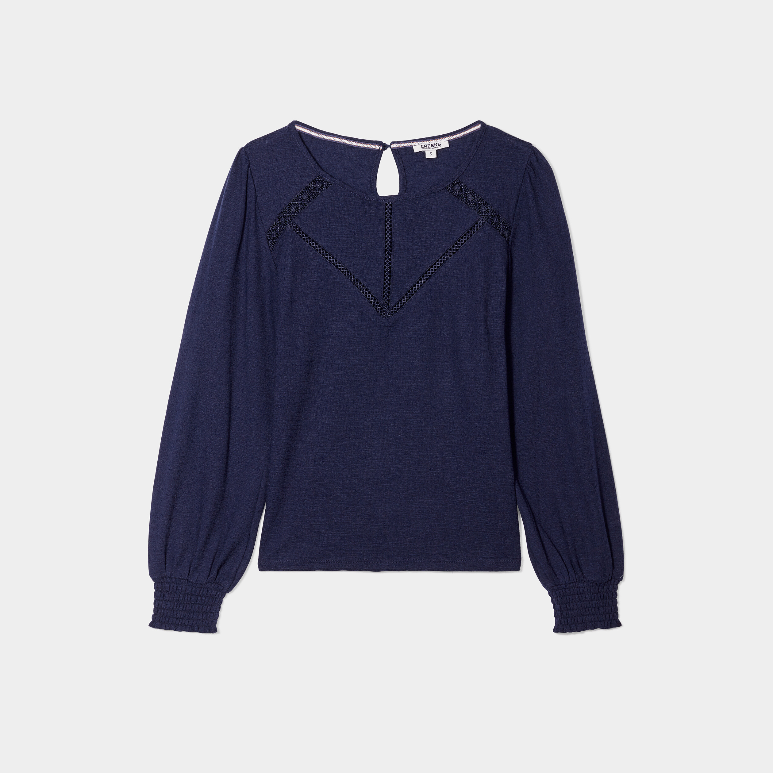 T-shirt avec bandes macramé Creeks bleu marine femme | La Halle