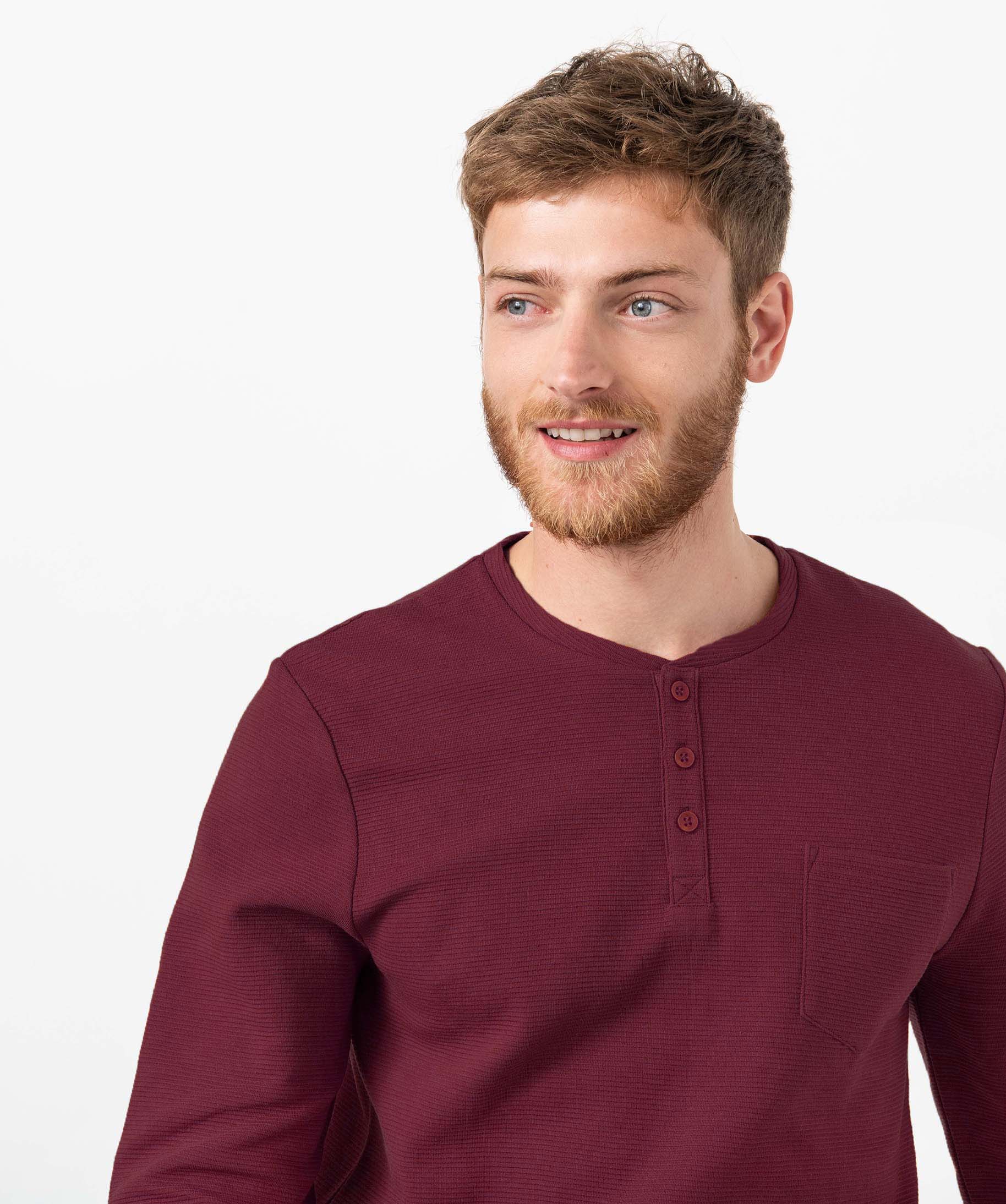 Tee-shirt homme à manches longues à col boutonné rouge | GEMO