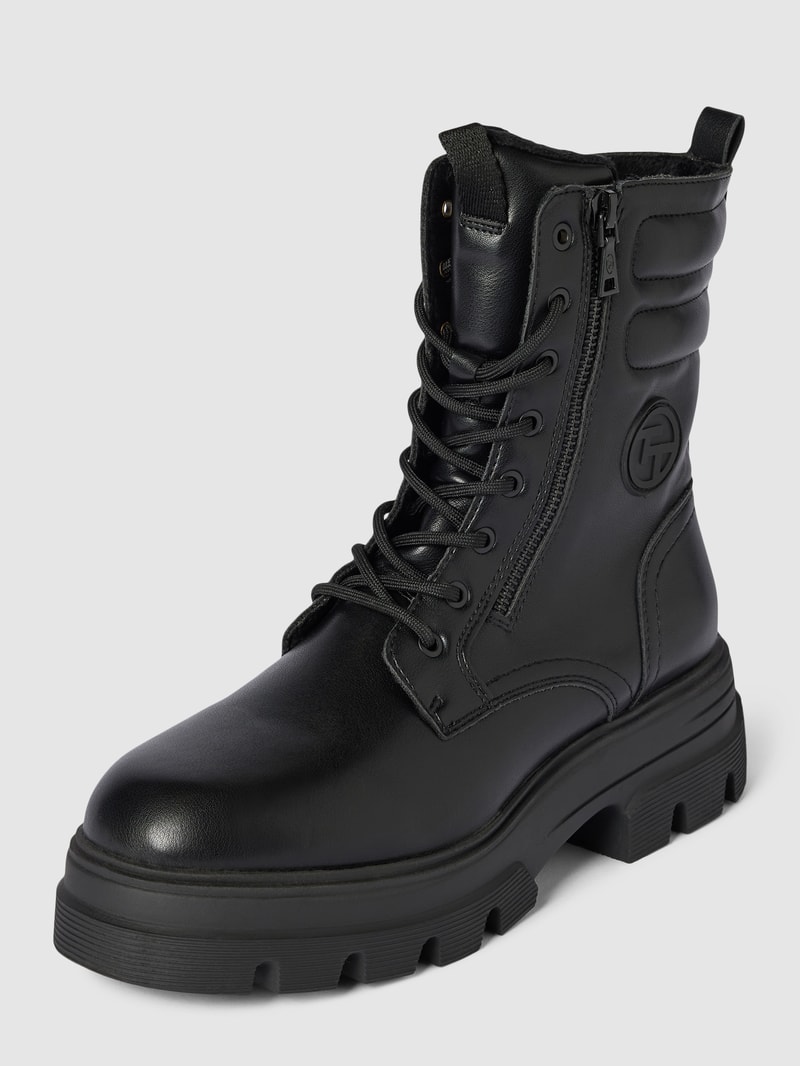 Schnürstiefel in Leder-Optik in schwarz