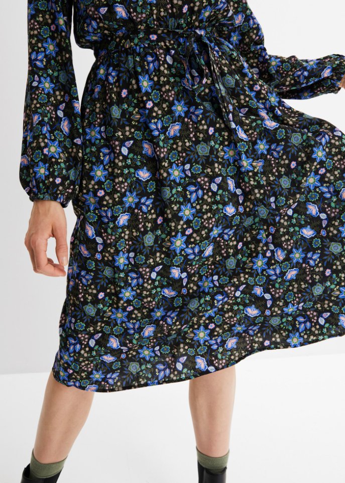 Midi-Kleid mit Taschen und Bindegürtel