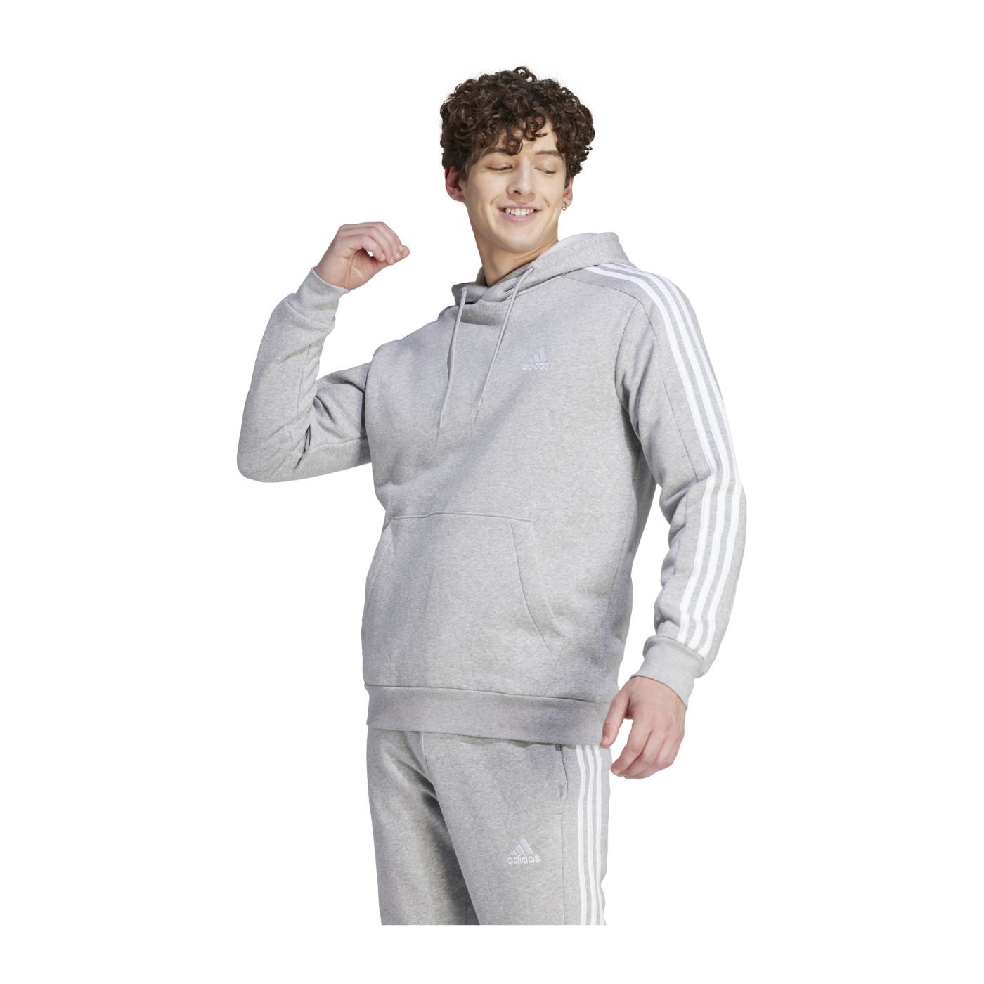 adidas Essentials 3S Fleece Hoody Grau