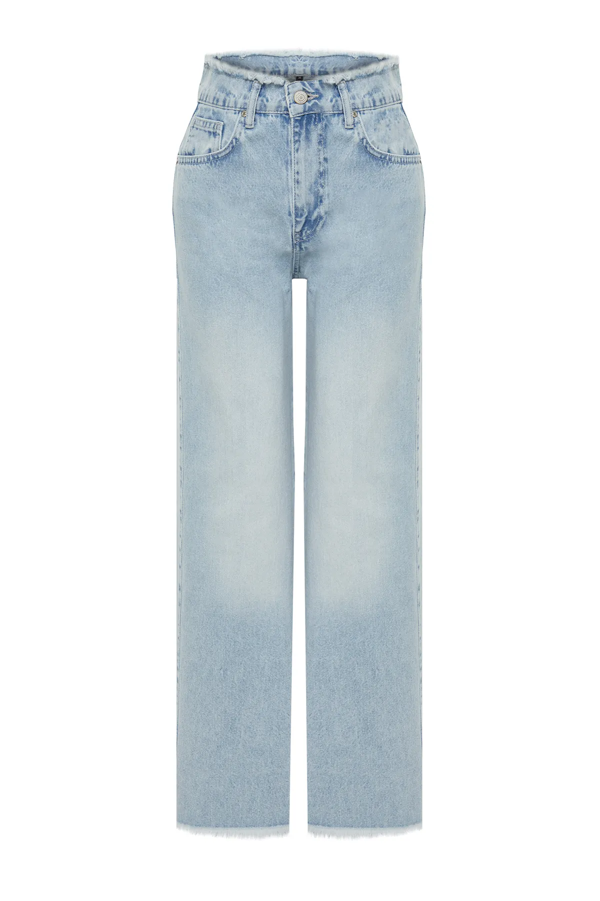 Trendyol Collection  Hellblaue Jeans mit hoher Taille und weitem Bein und Quastendetails TWOSS24JE00151