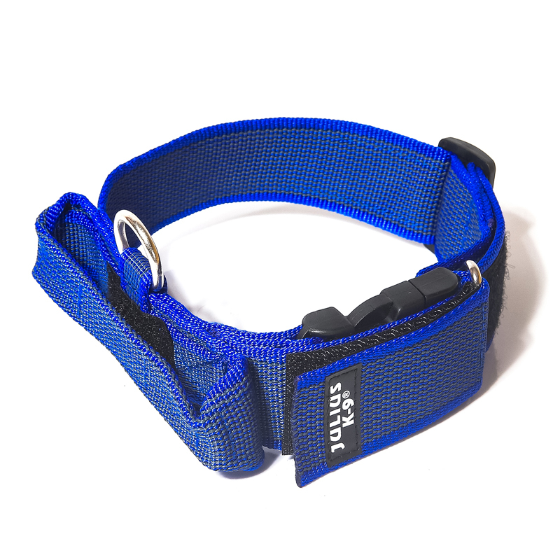 JULIUS-K9 Hundehalsbänder JULIUS-K9 Halsband mit Griff 40mm blau/ grau