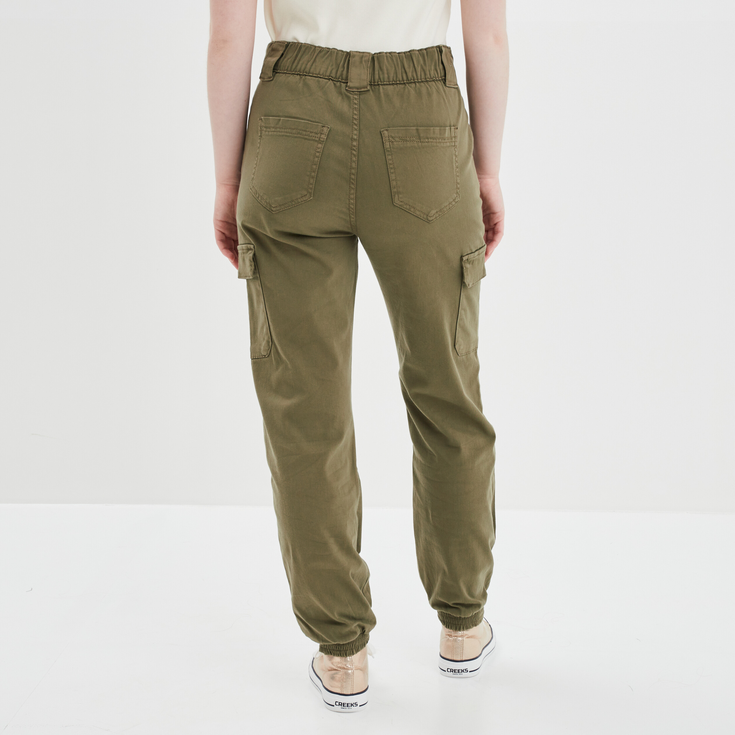 Pantalon cargo taille haute vert kaki femme | La Halle