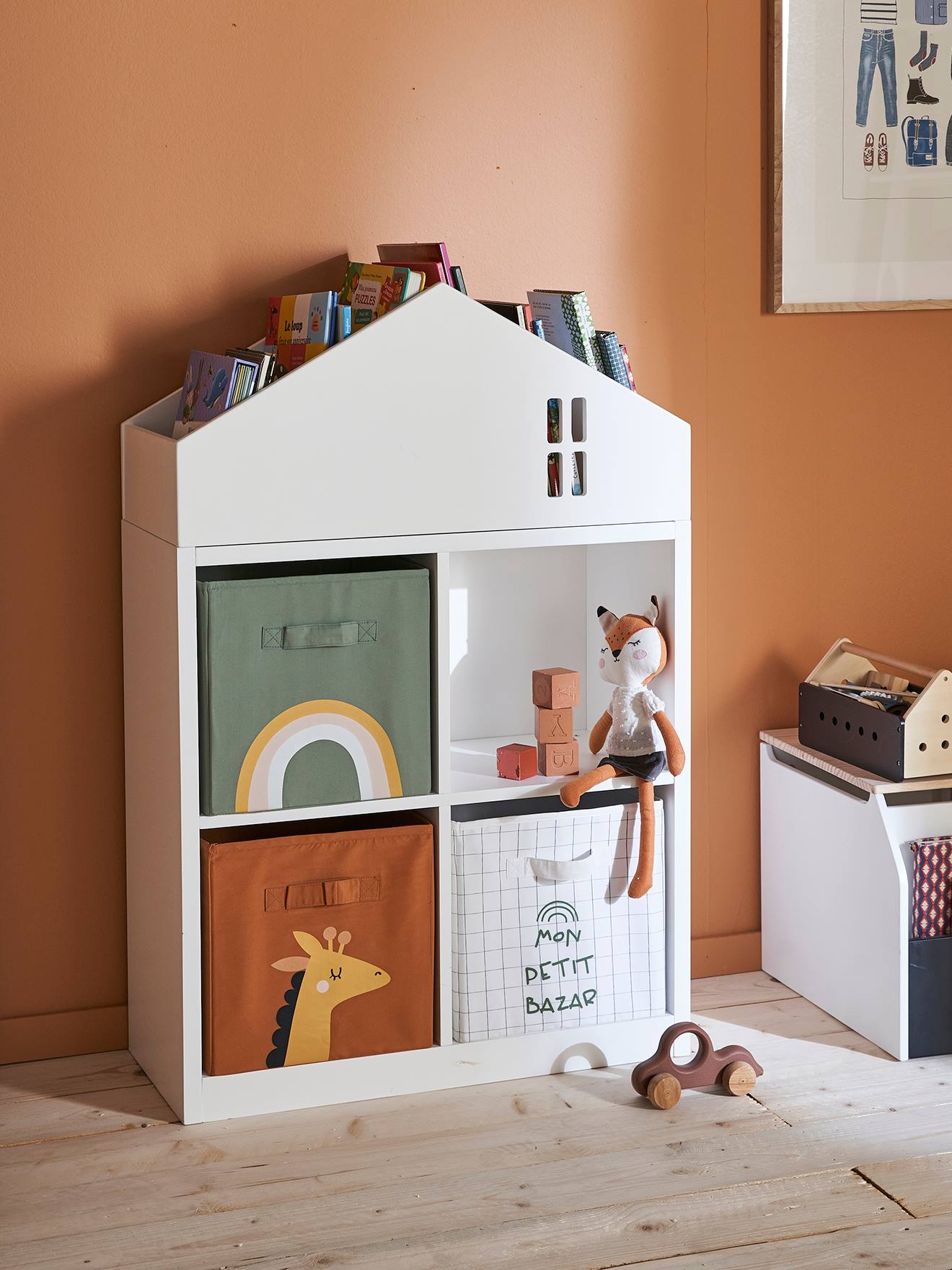 Vertbaudet Kinder Regal in Haus-Form CASAS, 4 Fächer - weiß
