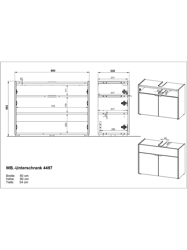 KADIMA DESIGN Stoßfester Unterschrank mit Siphonaussparung, 80x34x60 cm, Easy-Clean in Grau-Beige günstig kaufen onesize