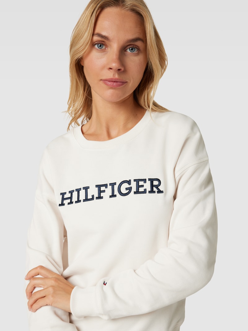 Sweatshirt aus Baumwolle mit Label-Detail in offwhite