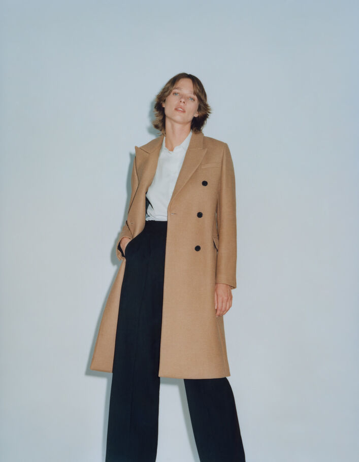 Manteau long sienne à boutonnage croisé Femme