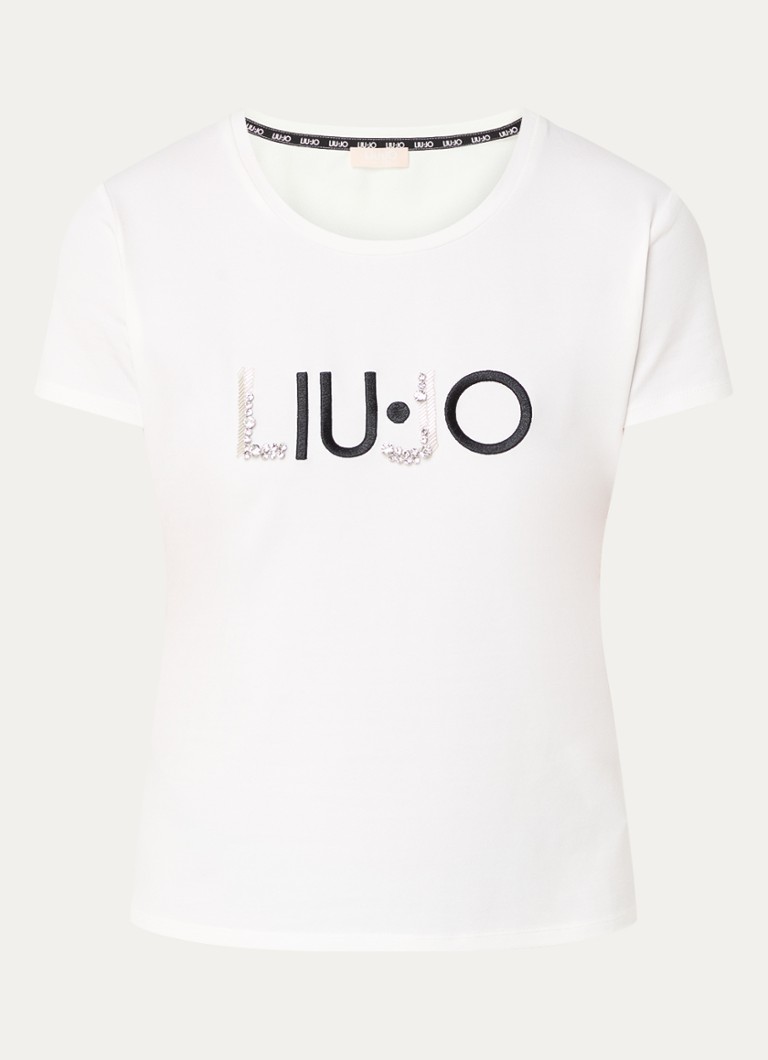 Liu Jo -t-paita, jossa on logobrodeeraus ja strassikiviä