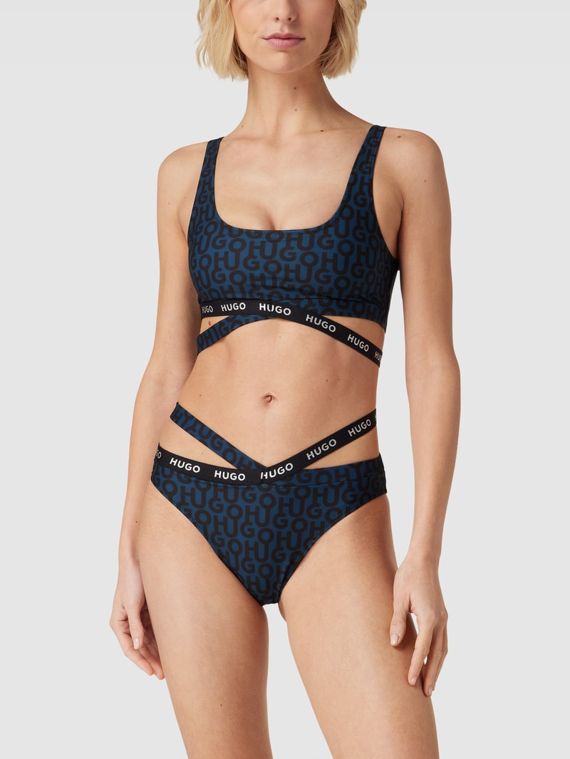 Bikini-Oberteil mit Allover-Label-Muster Modell 'BRALETTE' in dunkelblau