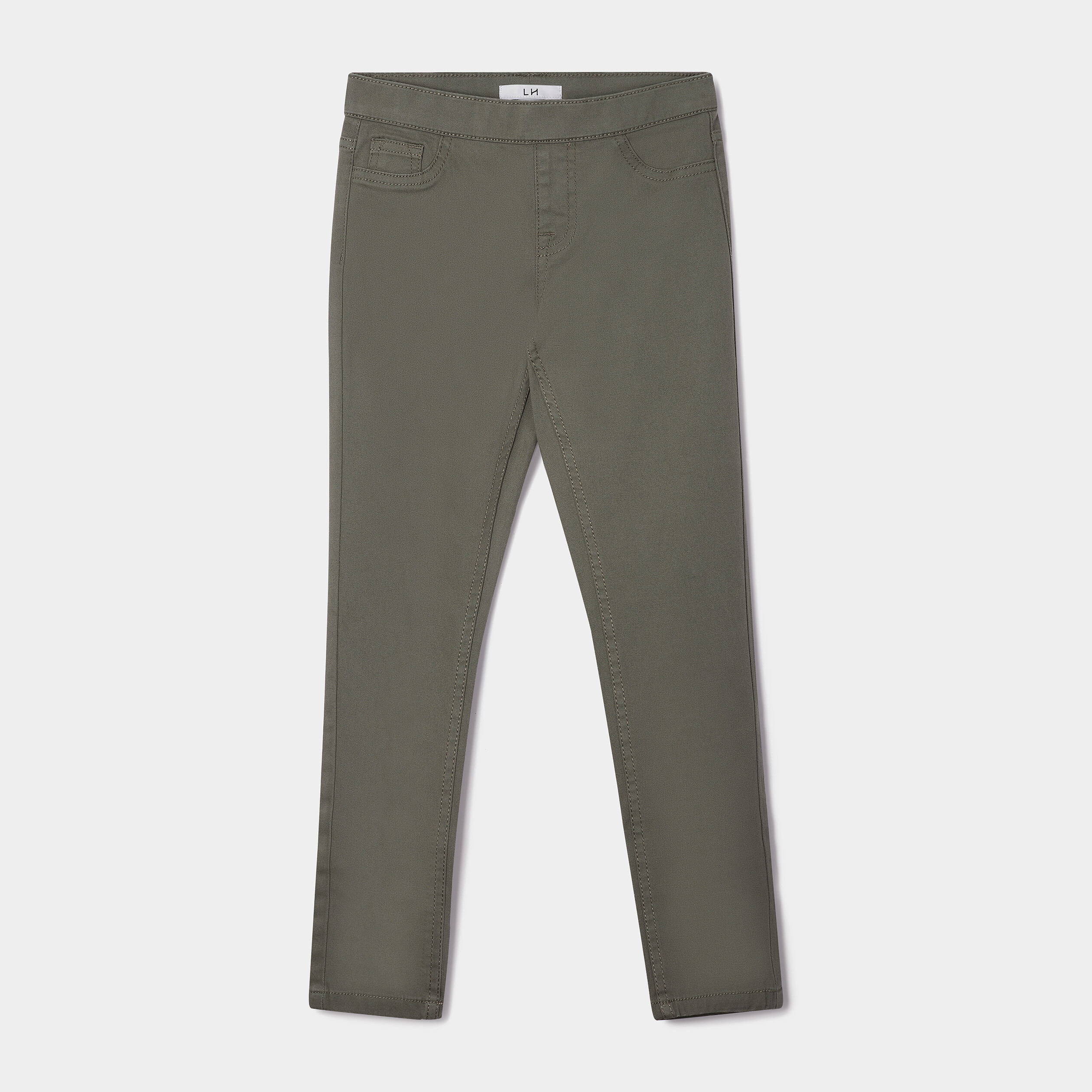 Pantalon tregging ajustable en coton vert kaki fille | La Halle