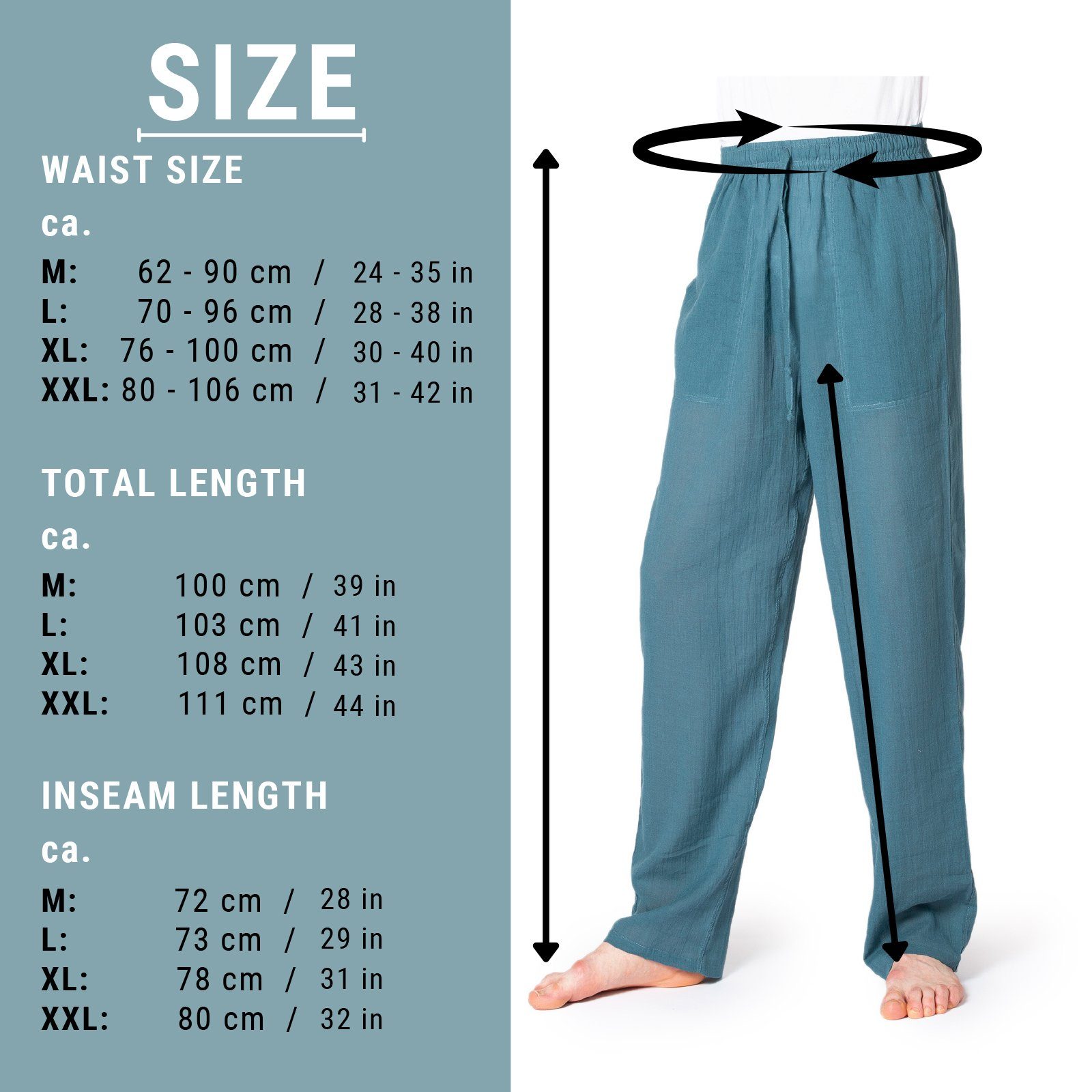 PANASIAM Wellnesshose Sommerhose PaSalu aus 100% Baumwolle für die sehr heißen Tage leichte Unisex Freizeithose für Damen und Herren Relaxhose