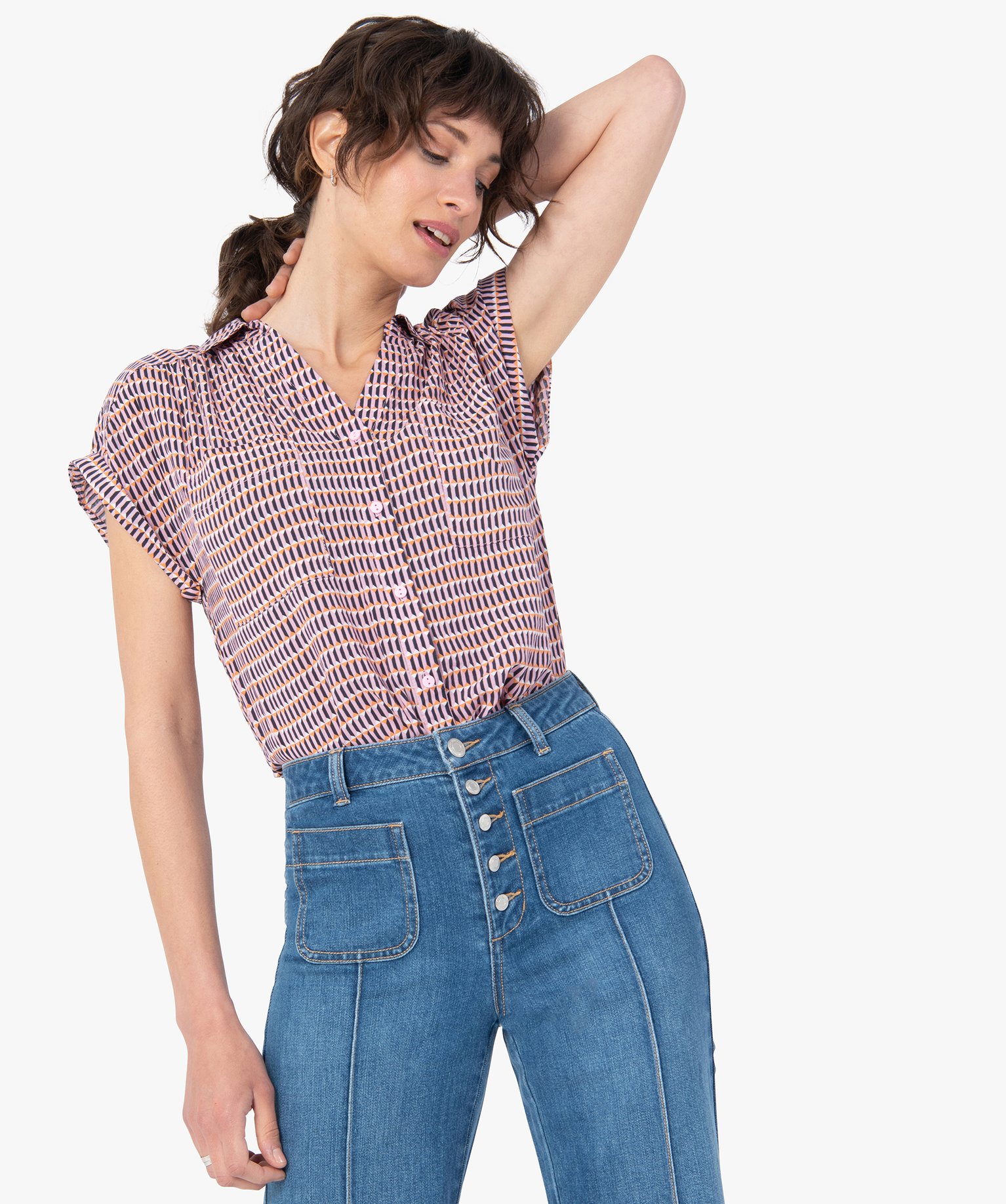 Chemise femme imprimée à manches courtes imprime | GEMO