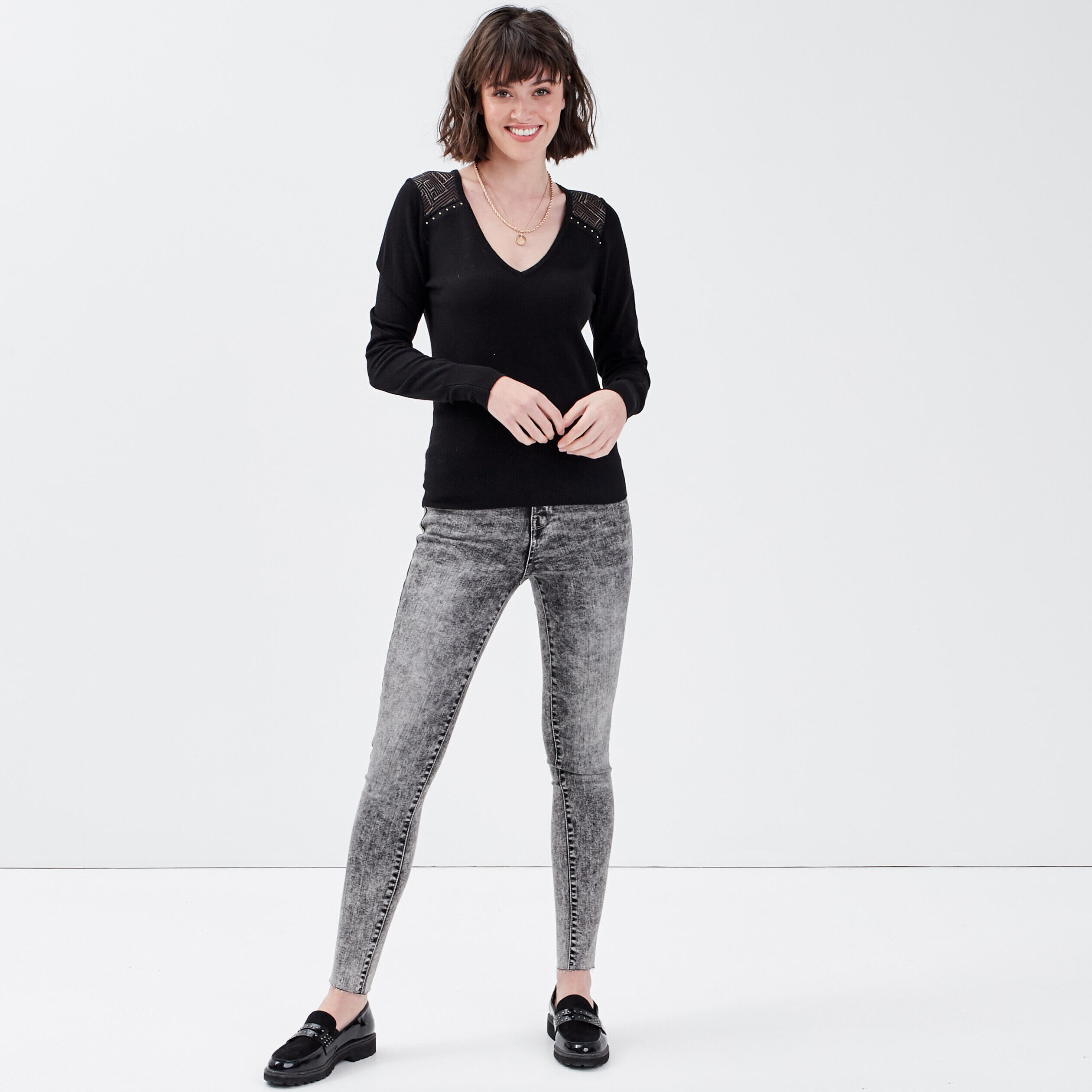 Pull avec dentelle noir femme | Cache Cache