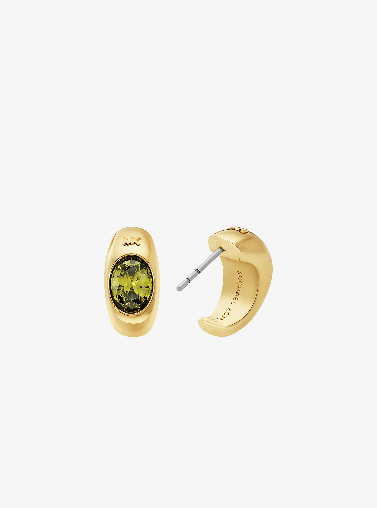 Precious Metal-Plated Cubic Zirconia Huggie Hoop Earrings - GOLD/PERIDOT