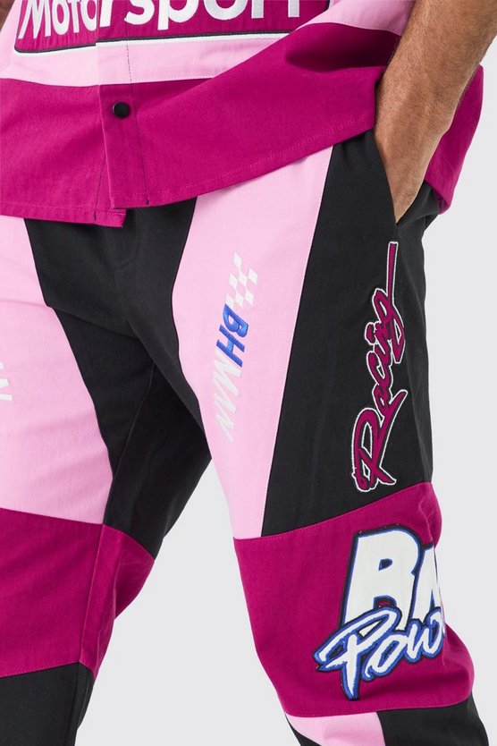Twill-Hose mit geradem Bein und Moto-Aufnäher