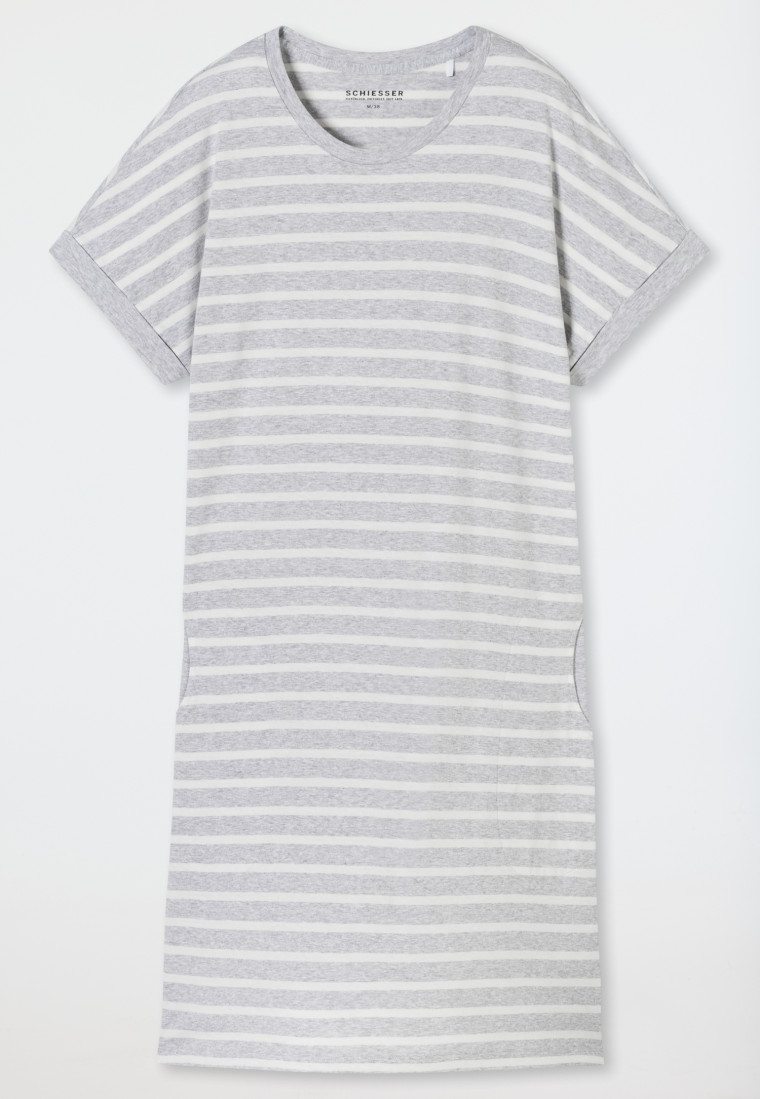 Sleepshirt kurzarm Streifen silbergrau-meliert - Casual Essentials