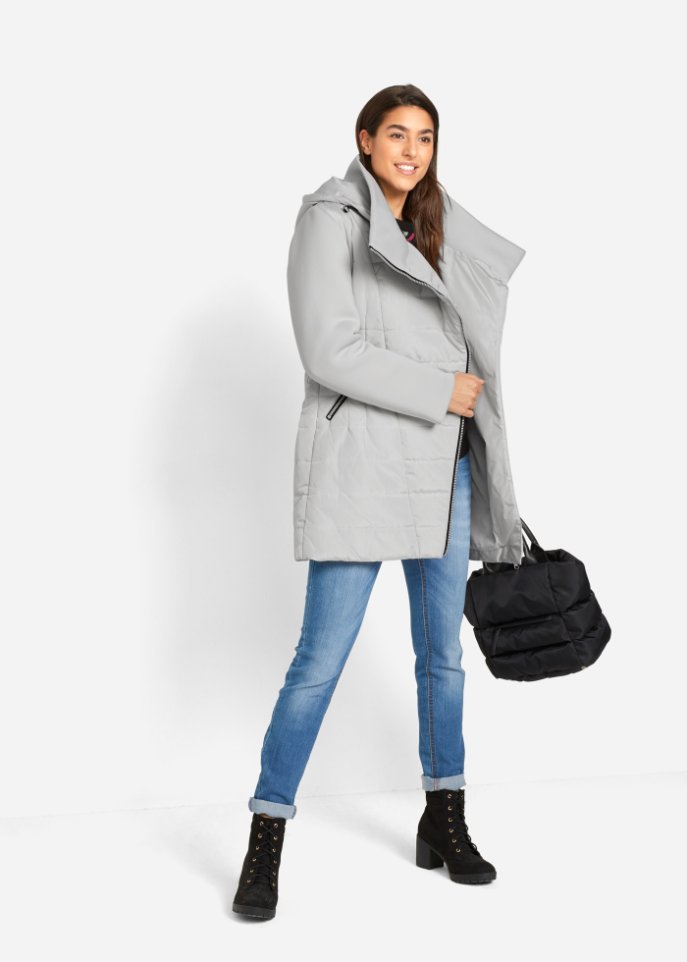 Jacke mit breitem Kragen und Kapuze