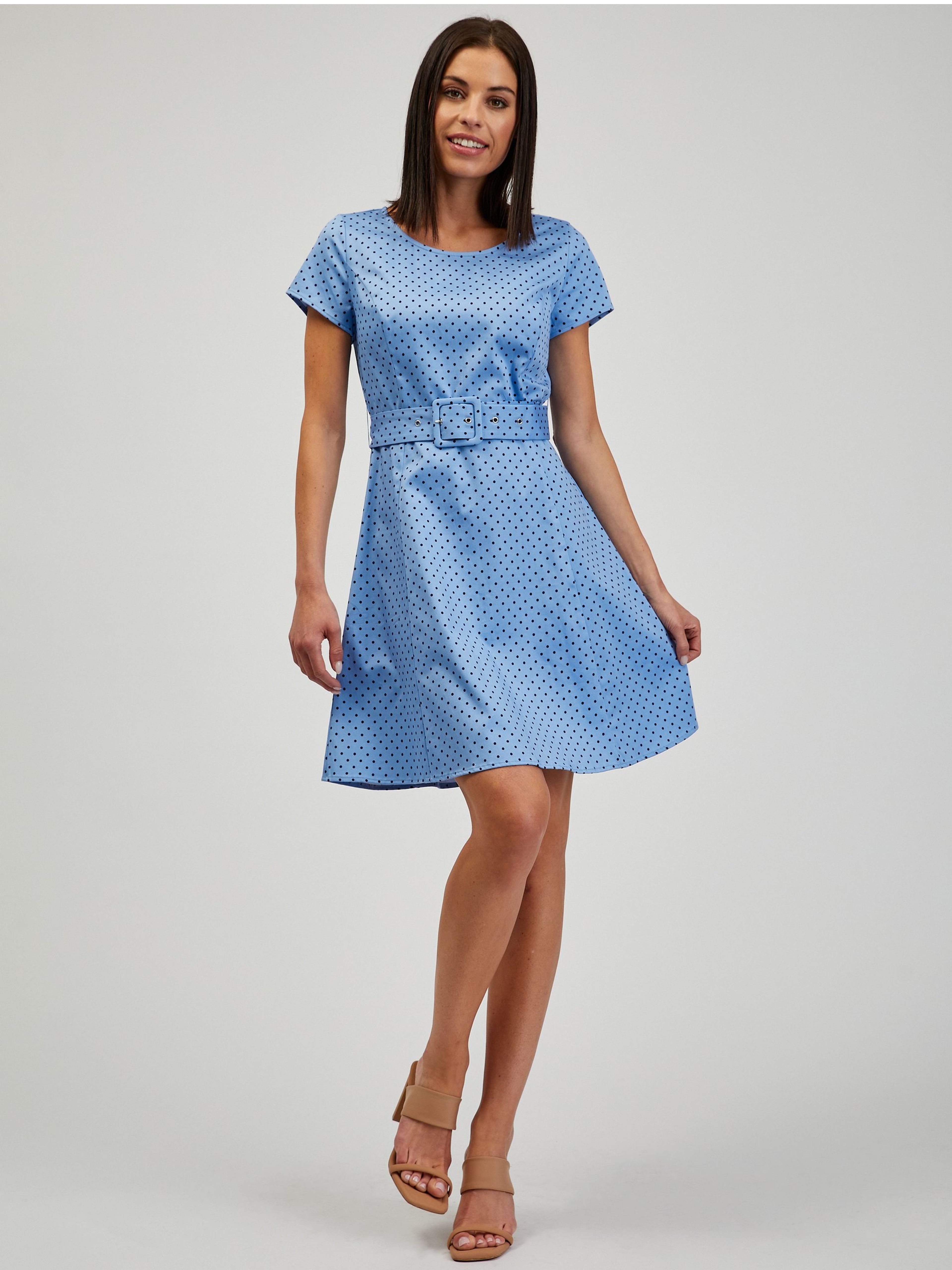 Blaues Damen Tupfenkleid mit Gürtel ORSAY