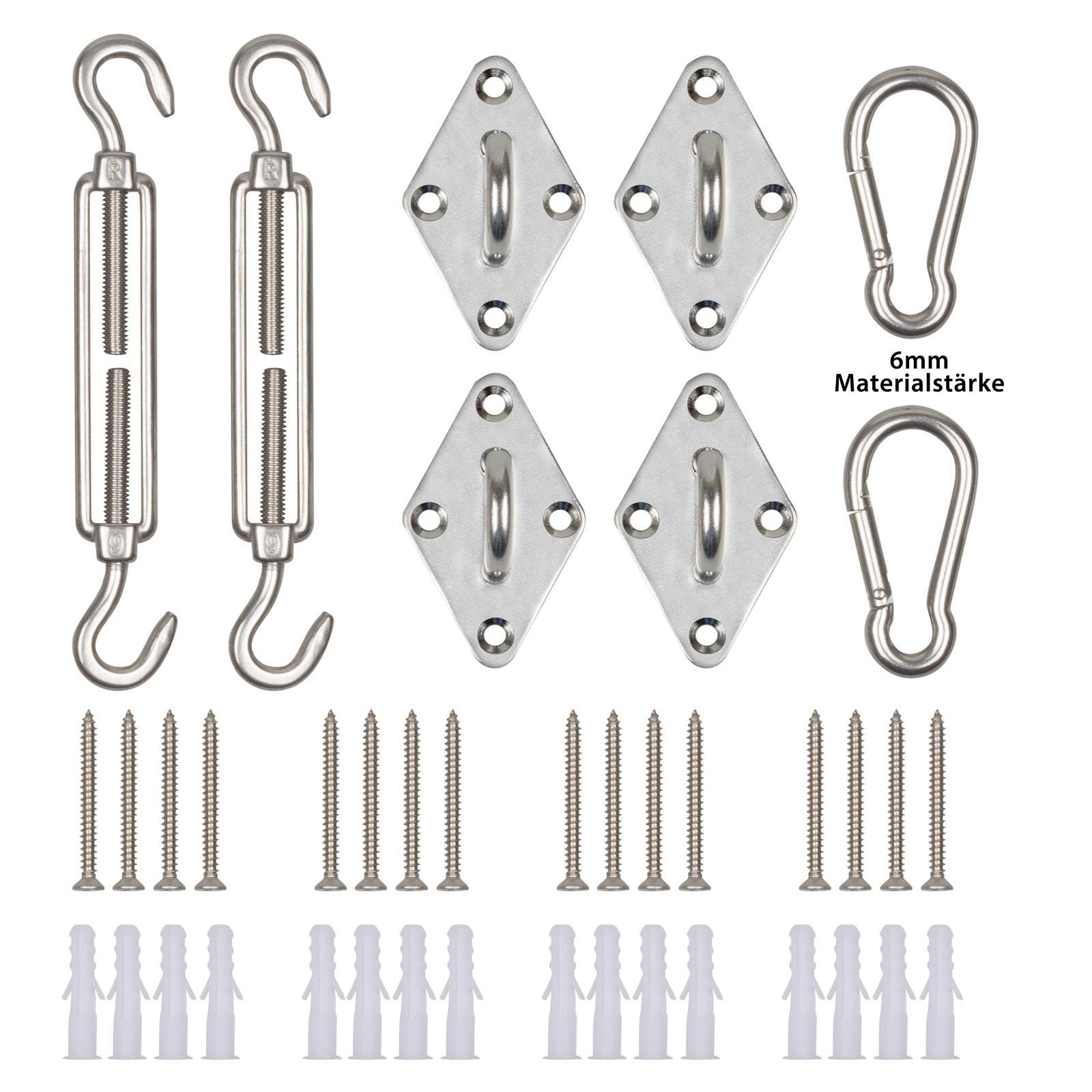 FSH Sonnensegeladapter Sonnensegel Aufbauset Zubehör Kit Spannschraube Karabiner Edelstahl, (Spar Set, 40-tlg), Edelstahl M6