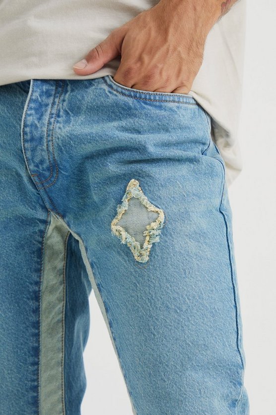 Slim-Fit Schlagjeans mit Applikation