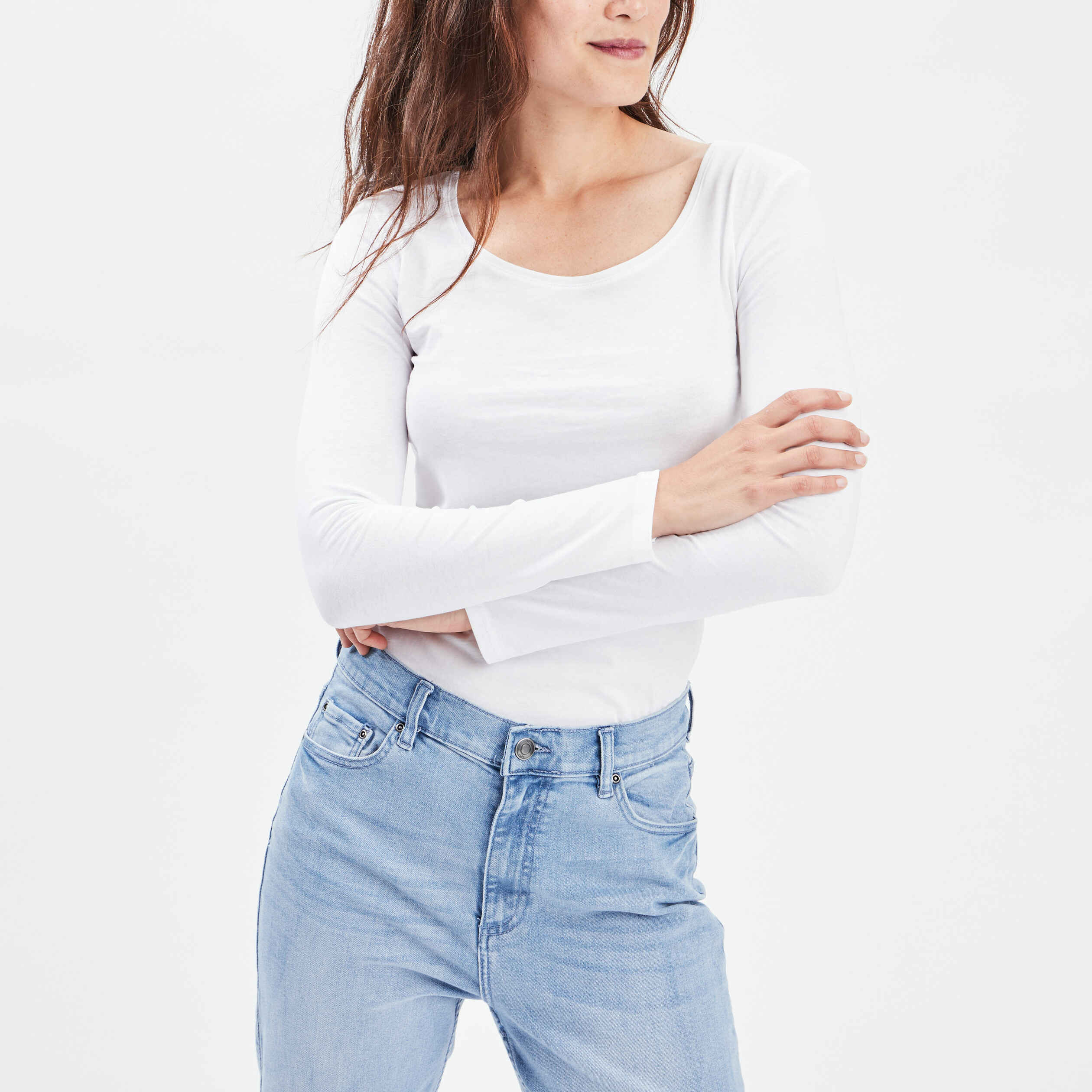 T-shirt coton manches longues blanc femme | La Halle