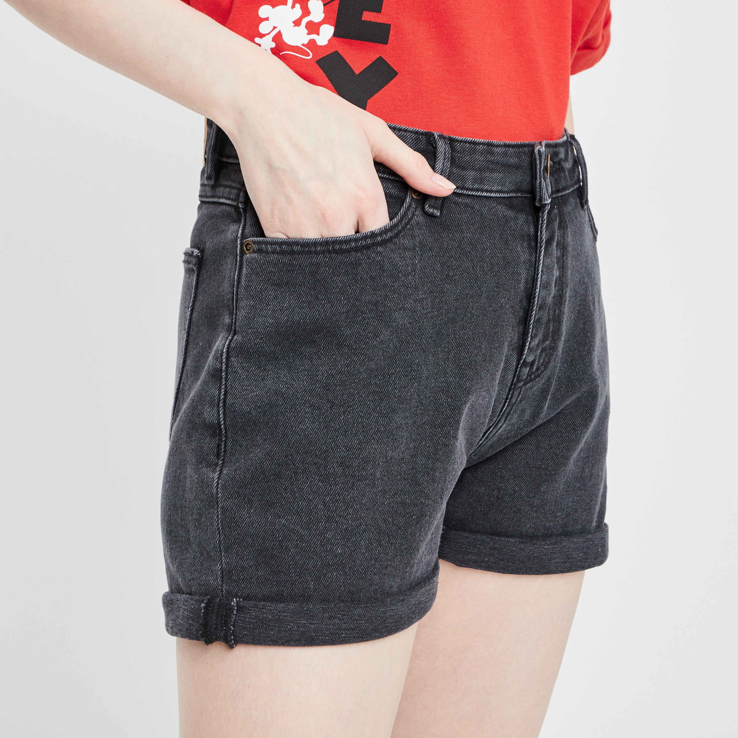 Short mom en jean denim noir femme | La Halle