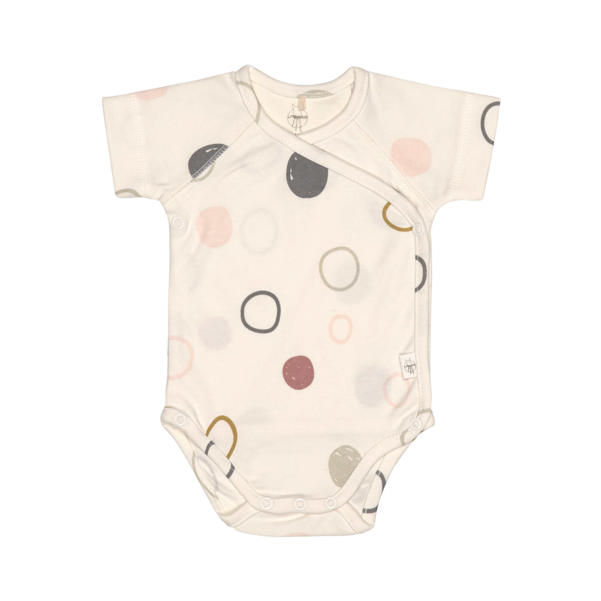 Baby Wickelbody kurzarm - Bio Baumwolle, Kreise, Beige