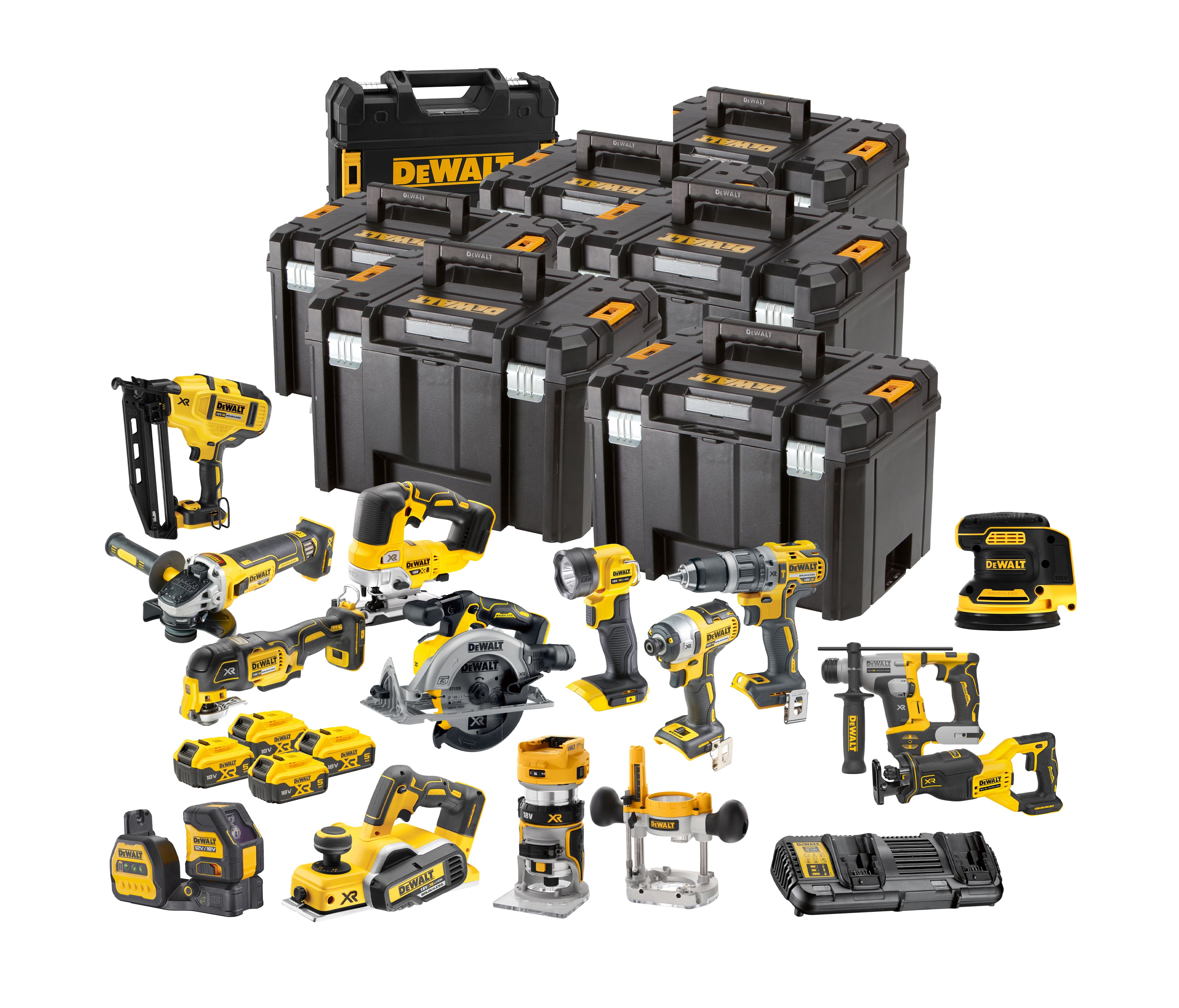 DeWalt DCK1016P4T 14-teiliges Kombi-Pack XR 18 Volt 5,0 Ah Li-Ion inkl. 4 Akkus