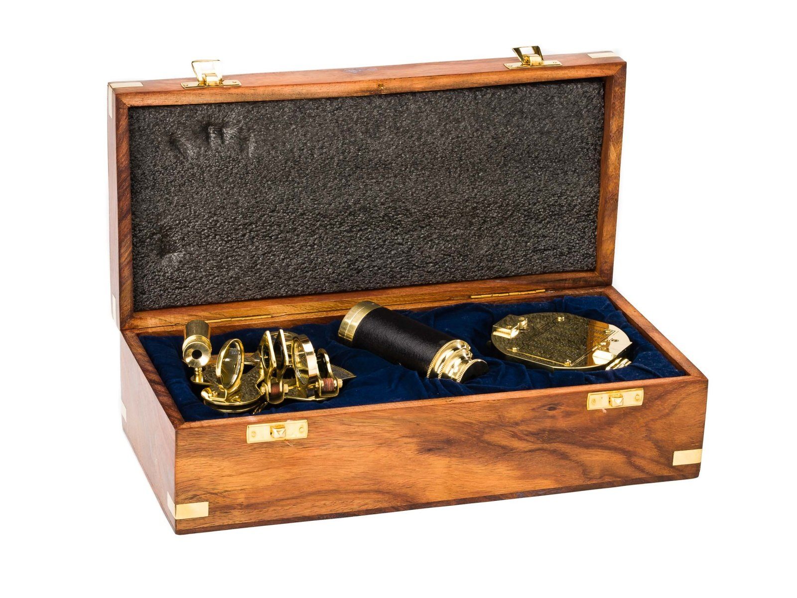 Aubaho Kompass Seefahrer Set Fernrohr Sextant und Kompass Messing in Holzetui Marine