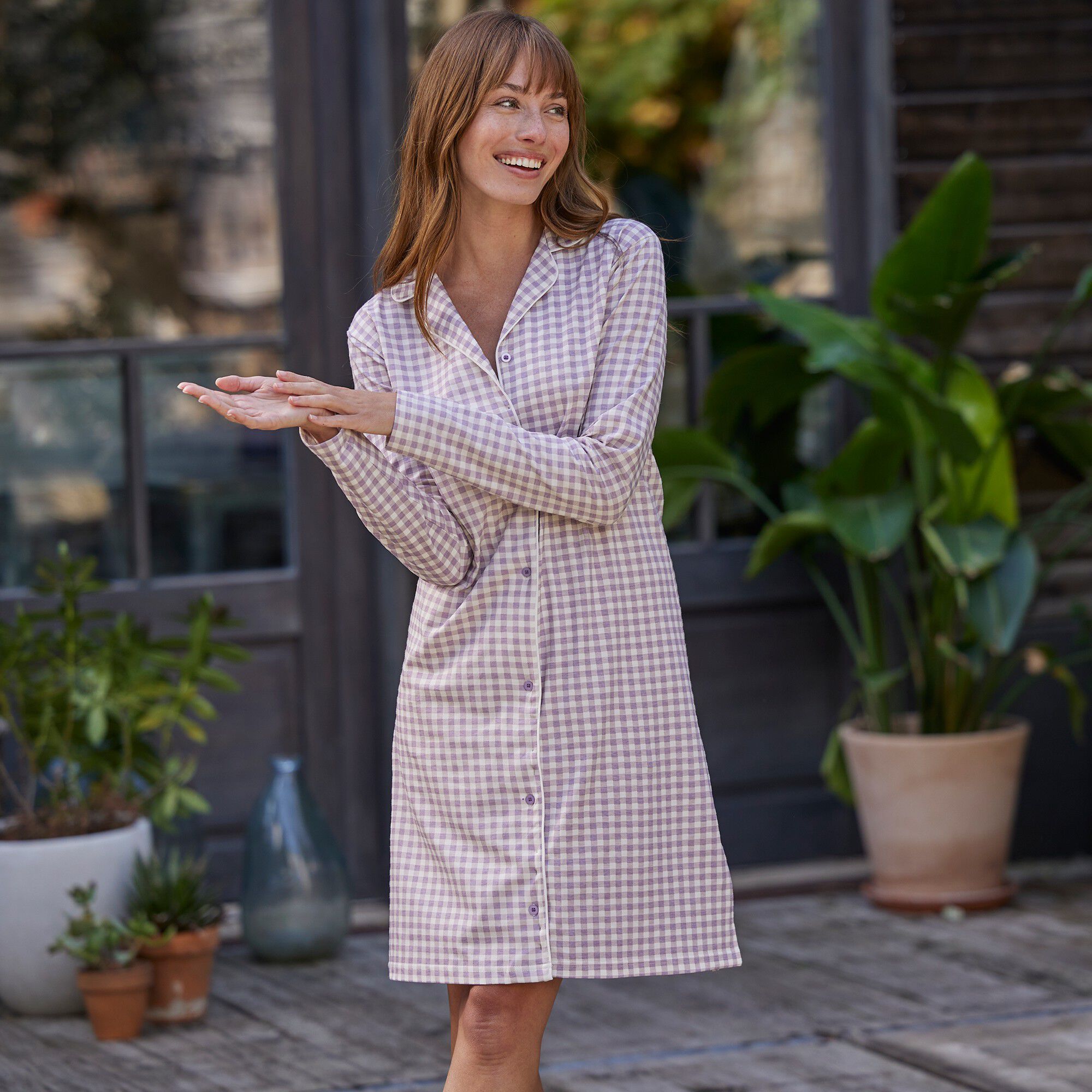 Chemise de nuit boutonnée imprimé petits carreaux