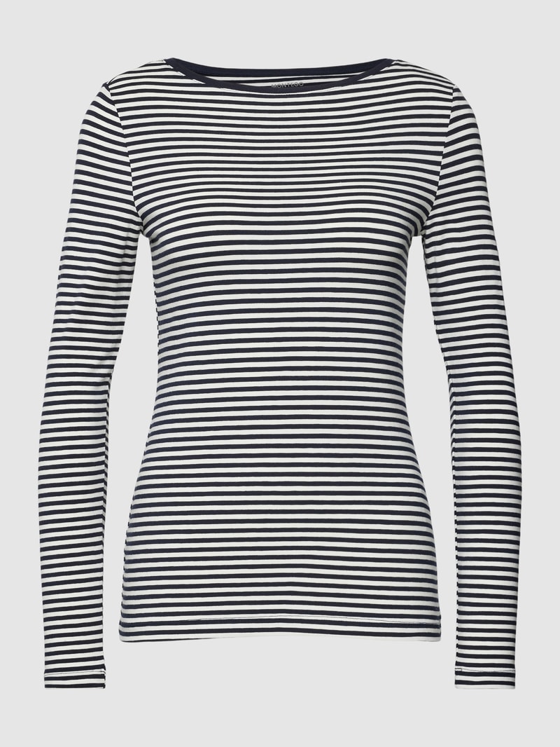 Longsleeve mit Streifenmuster und U-Boot-Ausschnitt in dunkelblau