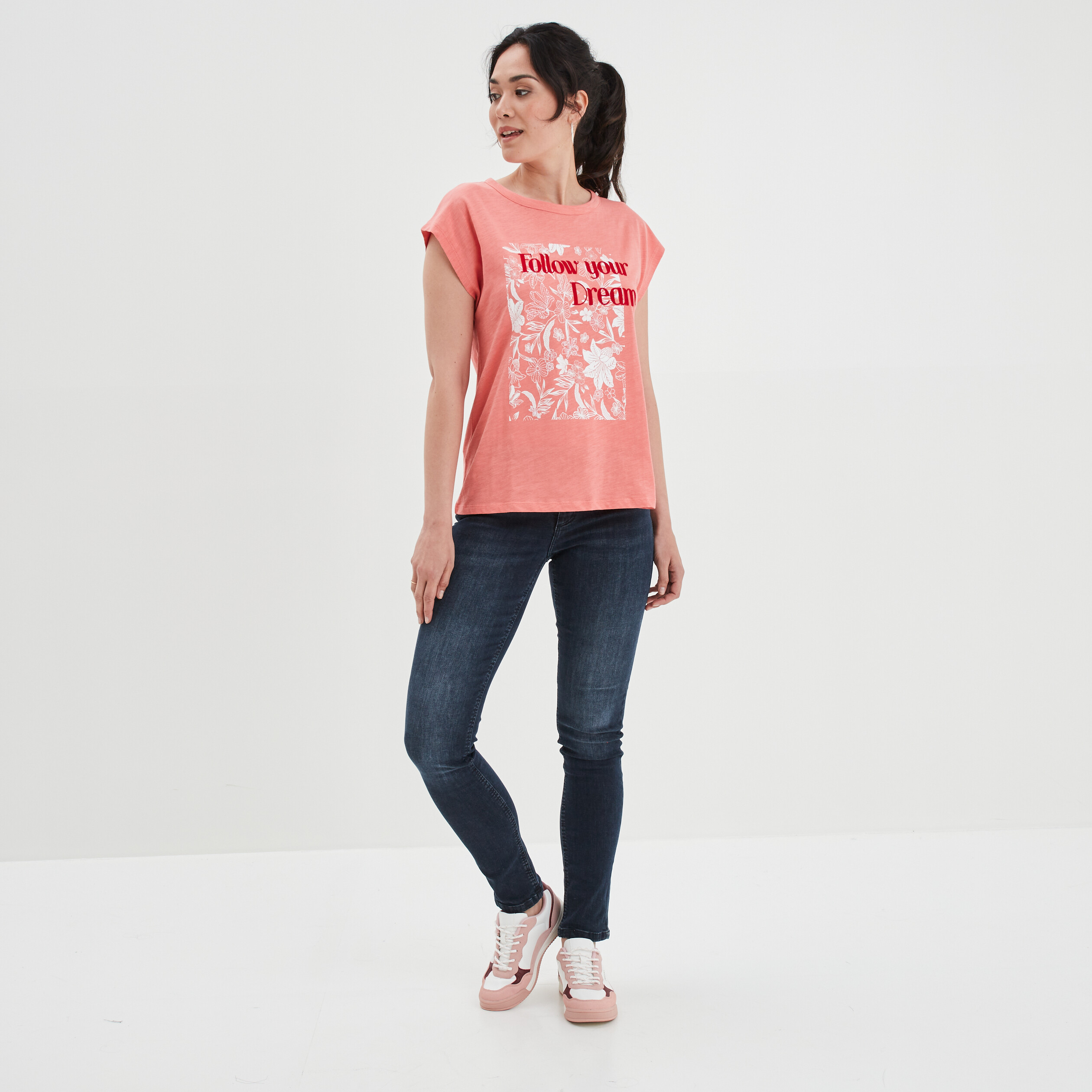 T-shirt droit manches courtes Creeks rose femme | La Halle
