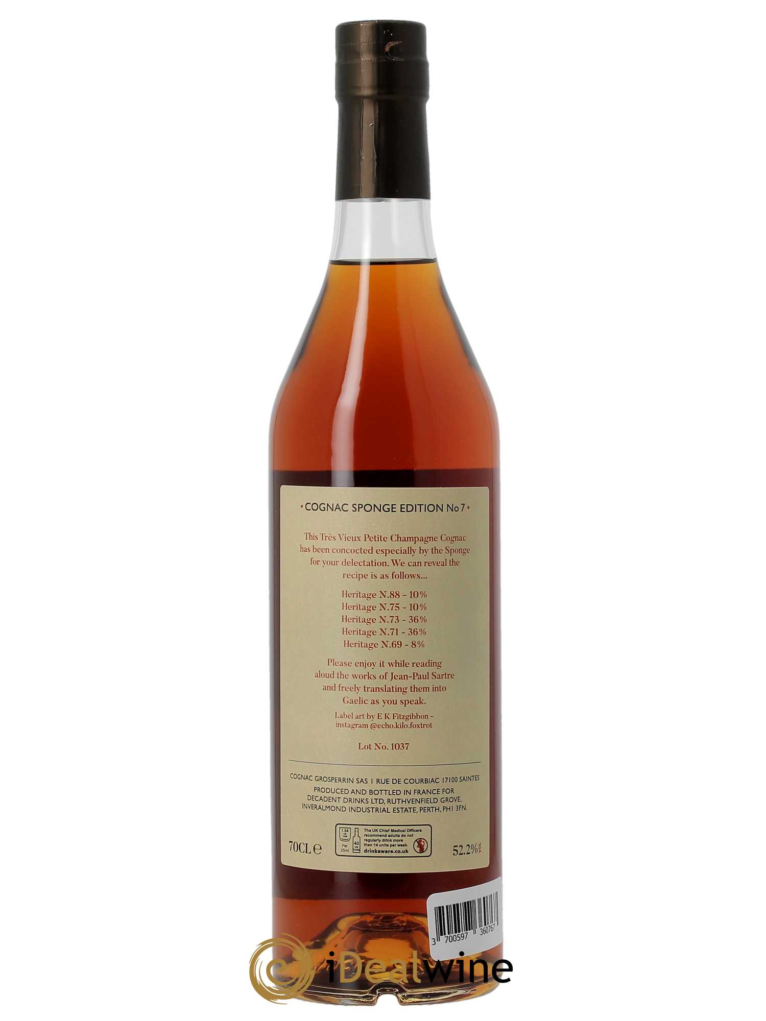 Cognac Decadent Drink Petite Champagne Edition No 7 Sponge (70cl)  - Lot de 1 Bouteille