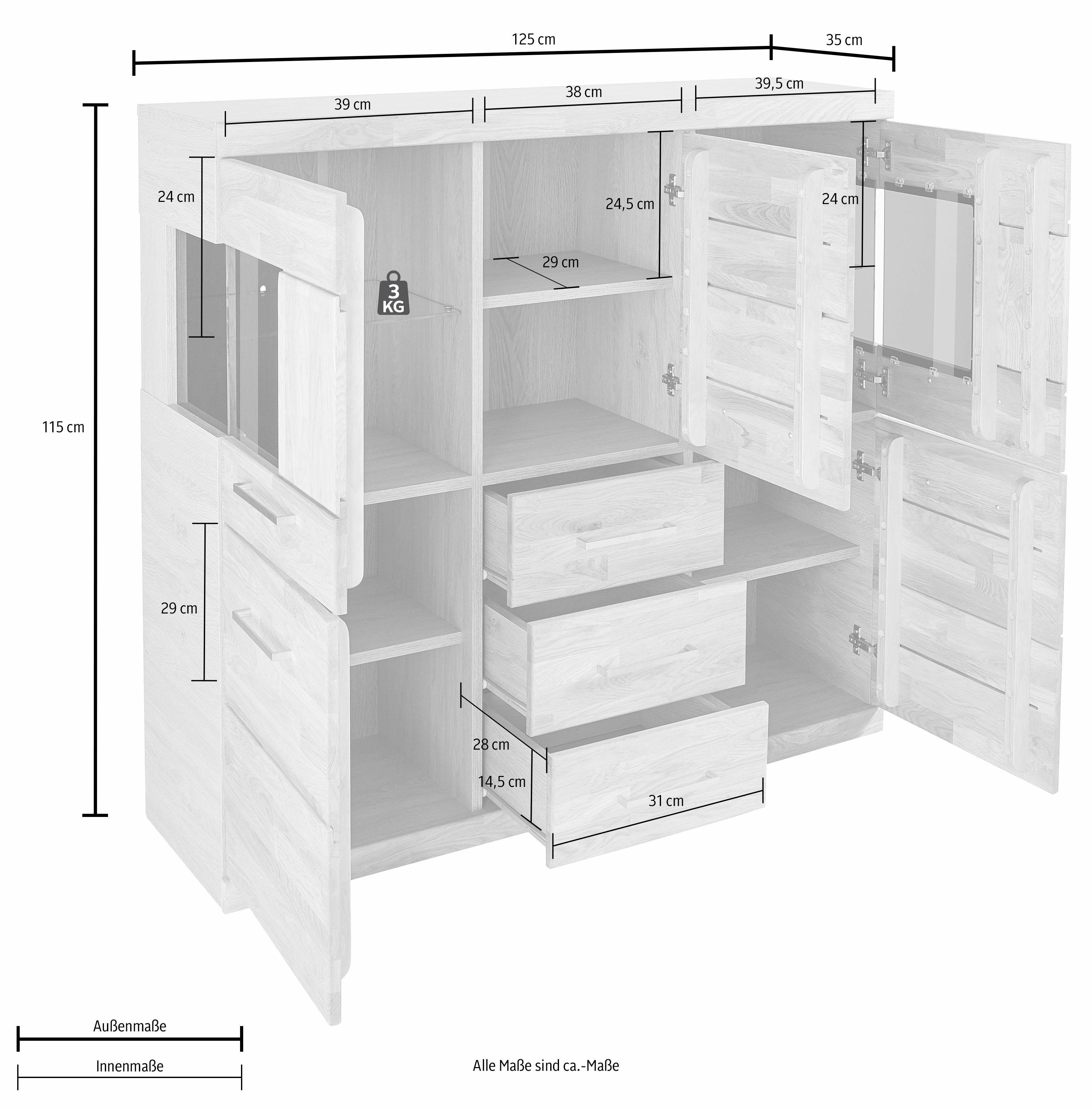 Woltra Highboard Ribe, Breite 125 cm mit 2 Glastüren