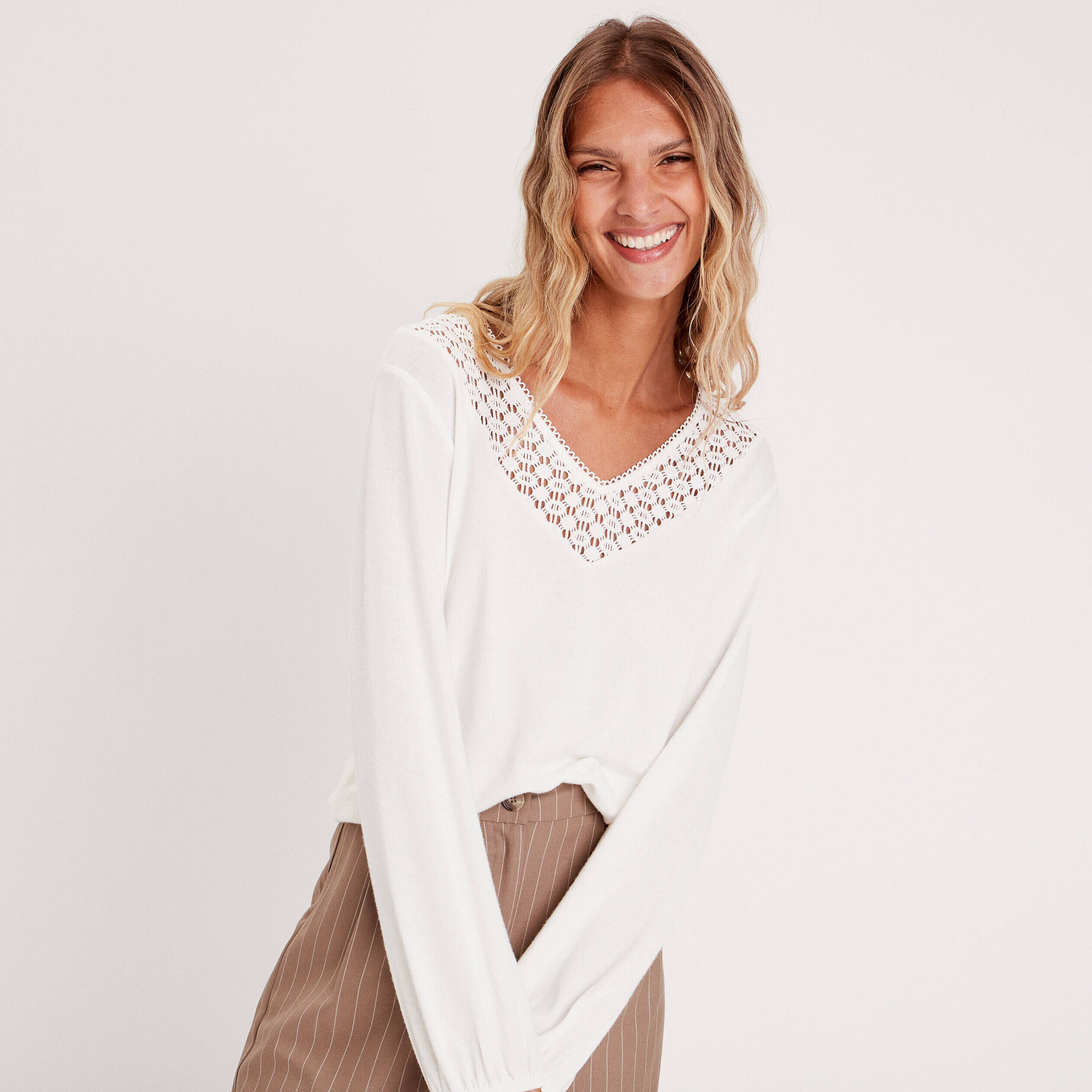 T-shirt manches longues blanc femme | Cache Cache