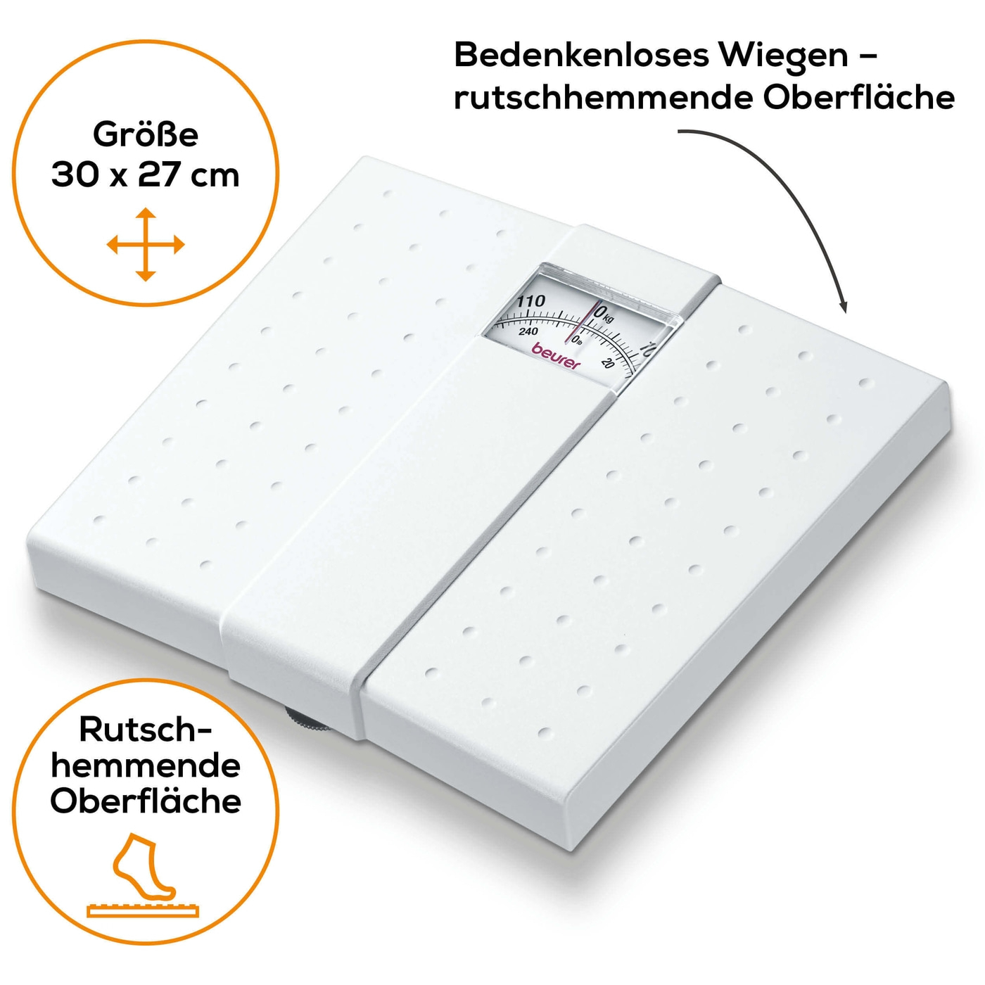 Beurer mechanische Personenwaage - MS 01-Personenwaage mit analoger Gewichtsanzeige & rutschhemmender Oberfläche - bis 120 kg