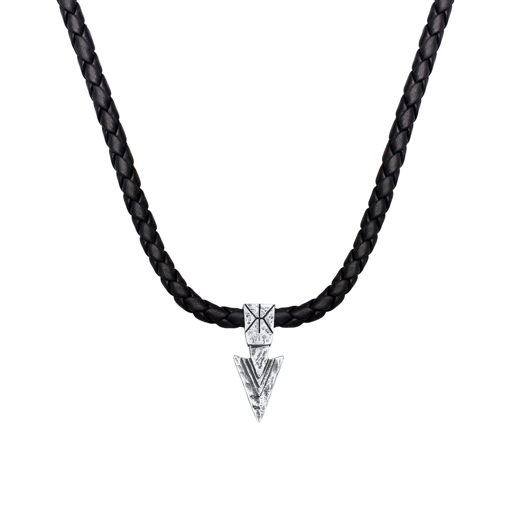 KUZZOI KUZZOI Collier Herren Lederkette Arrow Oxidiert Basic 925 Silber collier