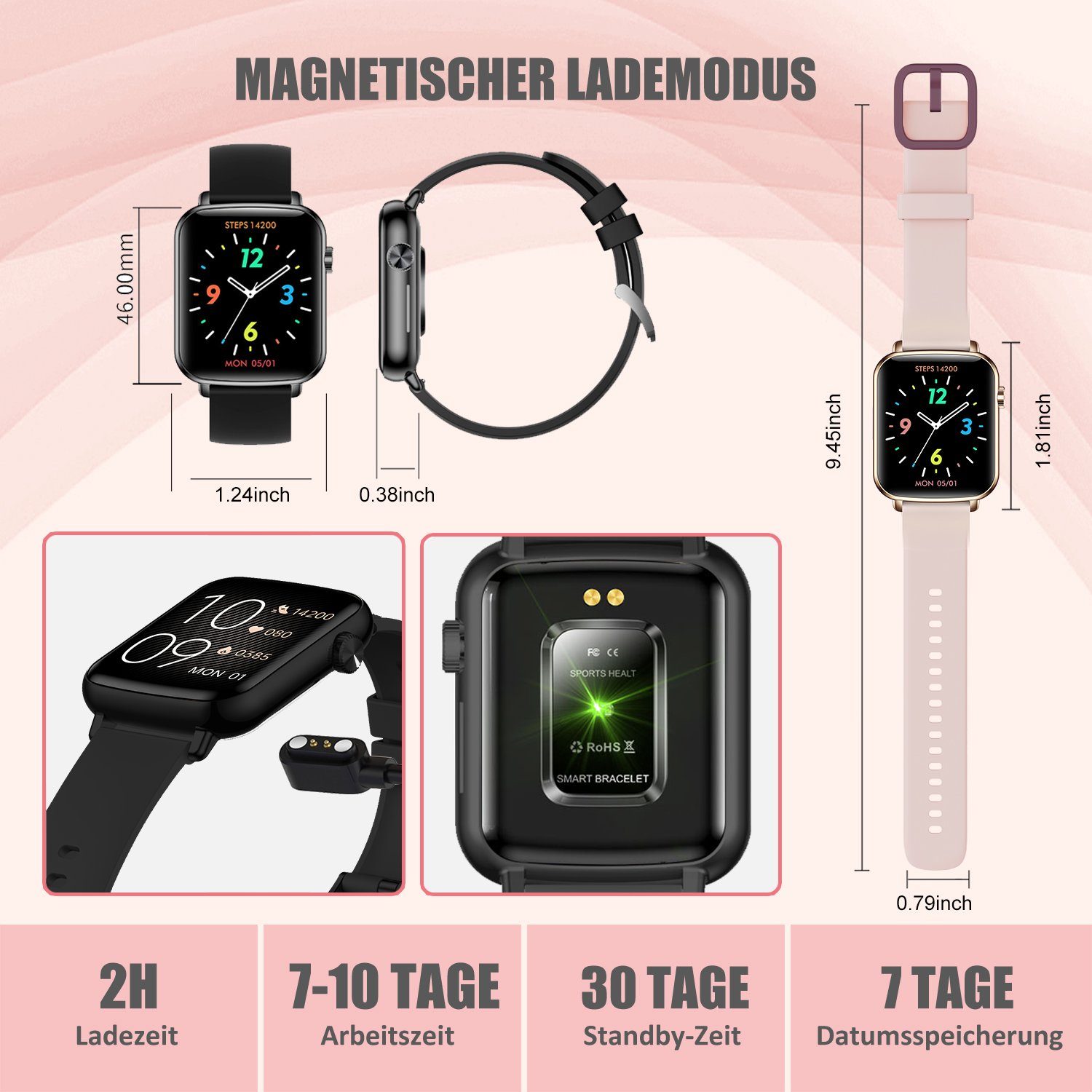 Mutoy Smartwatch, Smartwatch Damen mit Telefonfunktion Uhren Herren Smartwatch (1,81