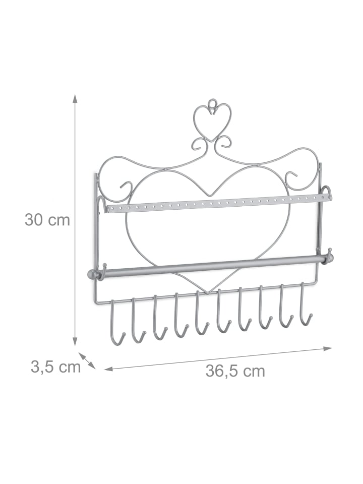 relaxdays Wand Schmuckhalter in Silber - (B)36,5x (H)30 x (T)3,5 cm günstig kaufen onesize