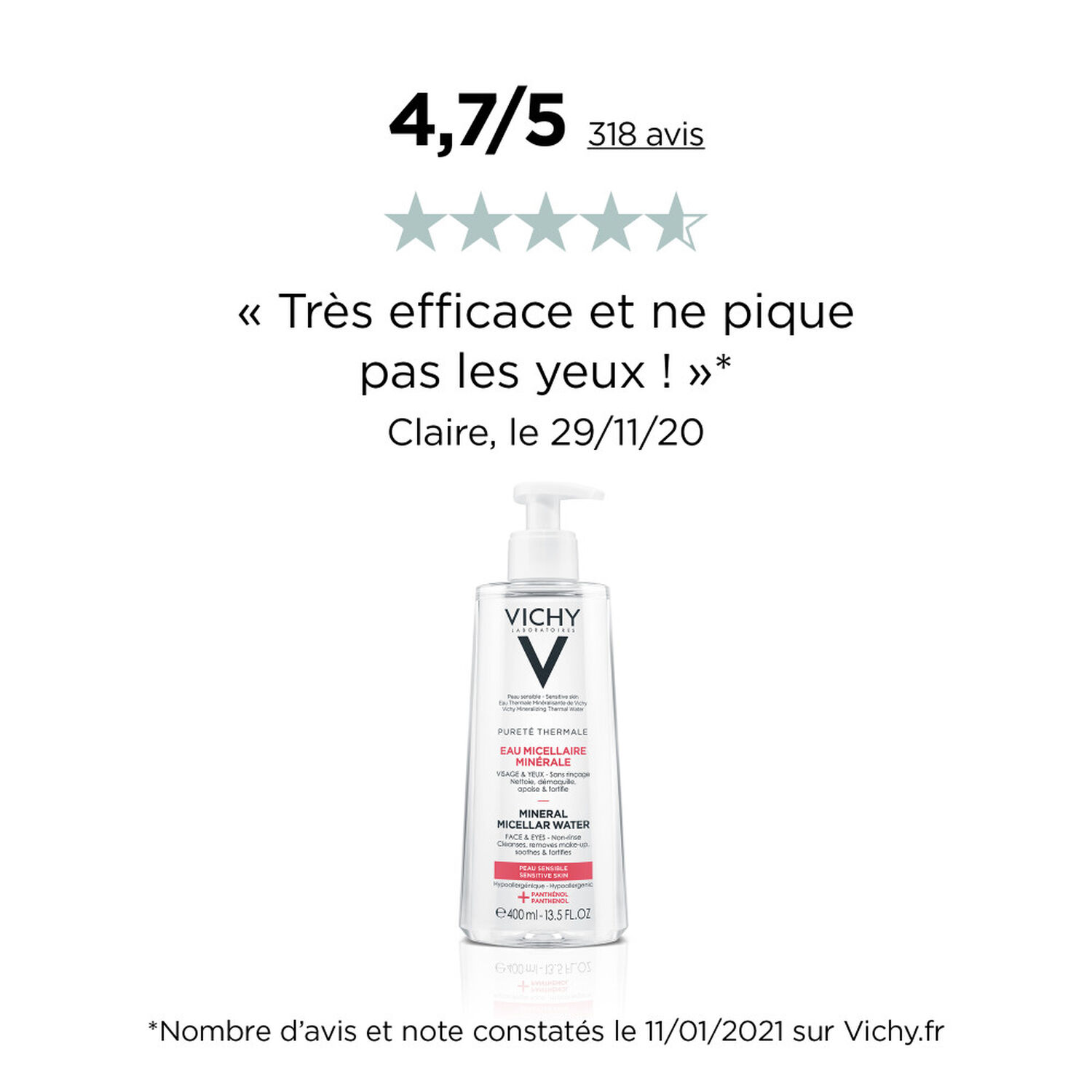 Vichy Eau Micellaire Minérale Visage et Yeux 400 ml