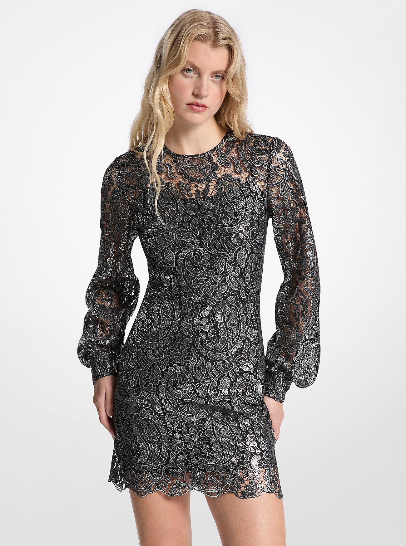 Metallisk Paisley Blonde Minikjole - GUNMETAL