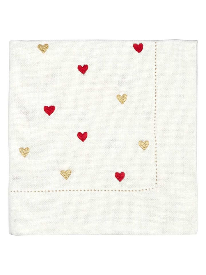 Greengate Stoffserviette GRACE Weiß mit HERZEN Gestickt in Rot und Gold günstig kaufen onesize