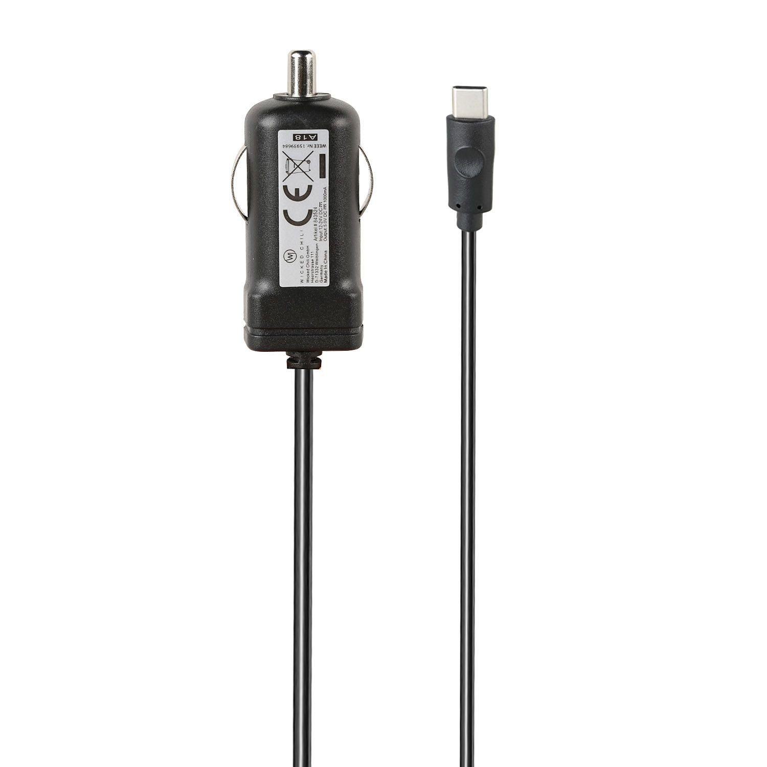Wicked Chili 1,5m KFZ USB-C Ladekabel für Samsung Sony Huawei Xiaomi Auto-Adapter Zigarettenanzünder-Stecker zu USB-C, 150 cm, LED Licht, KFZ USB Ladegerät mit Typ C Stecker (150cm, 2.4A) kompatib