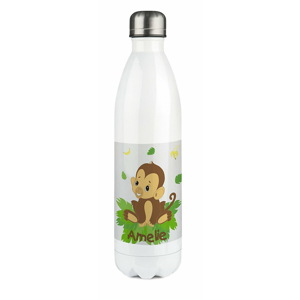 Edelstahl Kinder Thermoflasche / Trinkflasche bunt Affenbaby Spülmaschinenfest, Auslaufsicher, Bruchfest, Doppelwandig, Für Heißgetränke geeignet, Mit Deckel, Isoliert