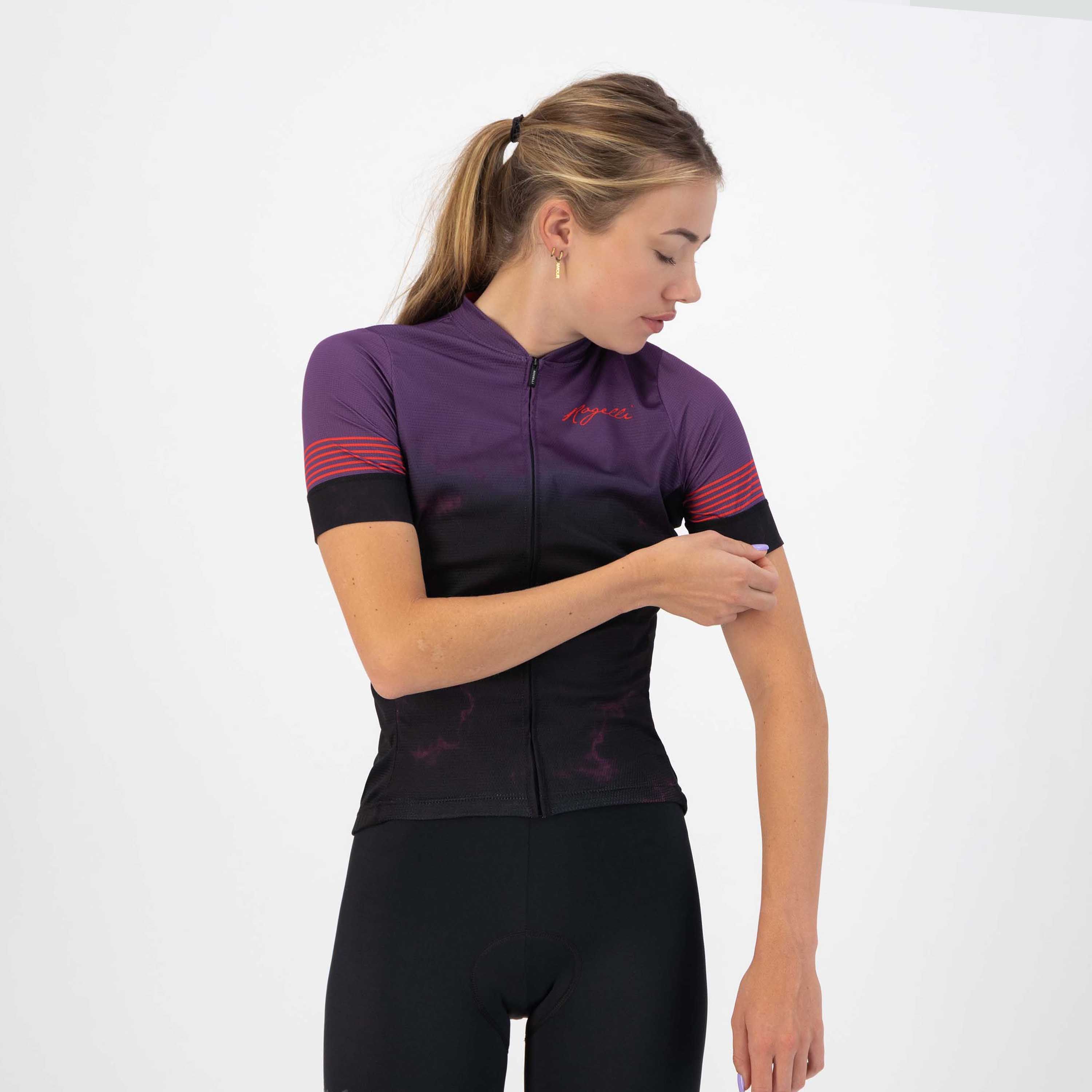 Rogelli Marble Lila/Rot Damen Radtrikot Kurzarm