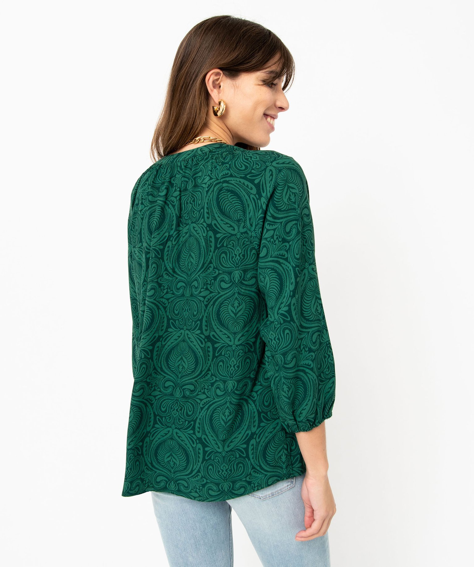 Blouse fluide imprimée à manches 3/4 femme imprime | GEMO