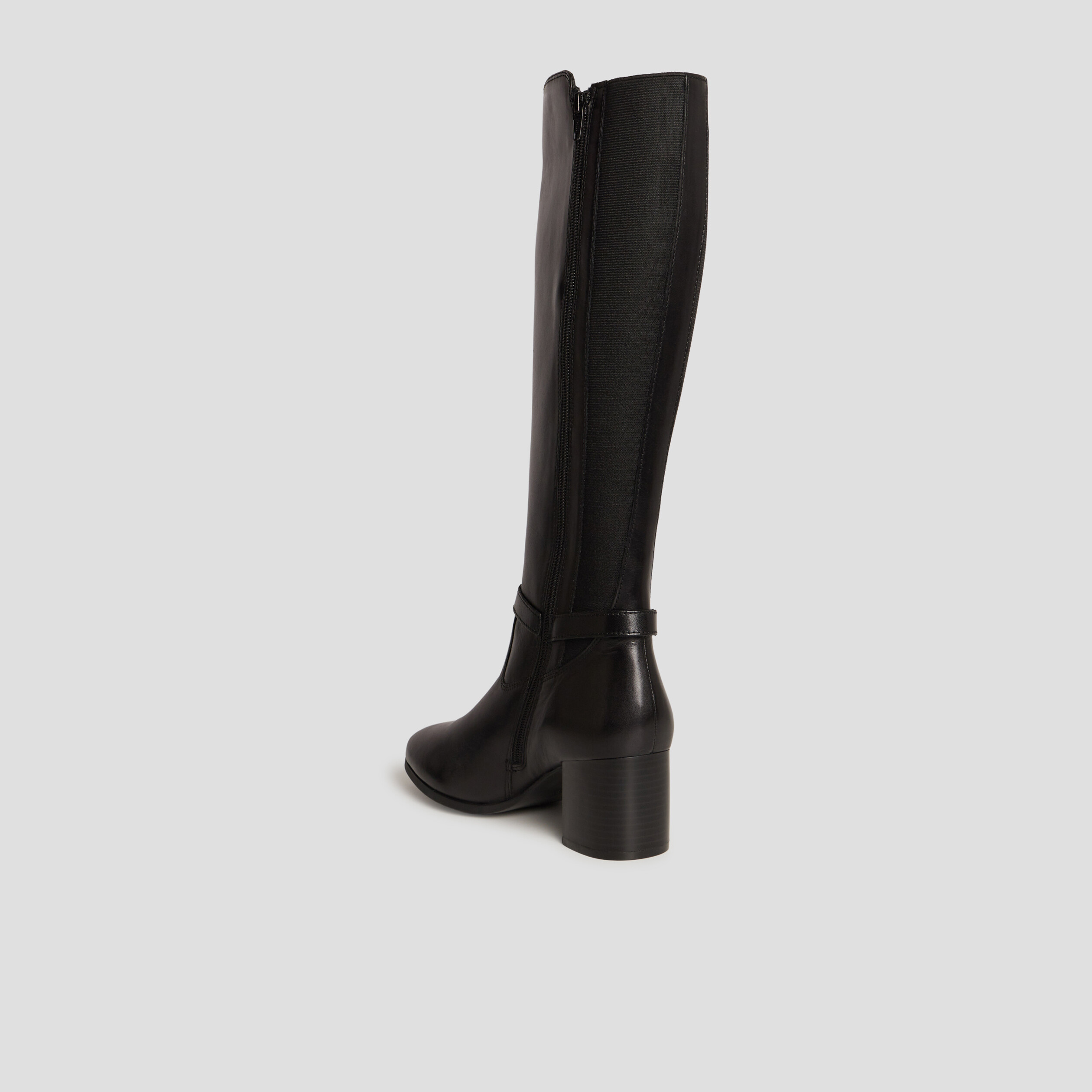Bottes cavalières à talons en cuir noir femme | La Halle