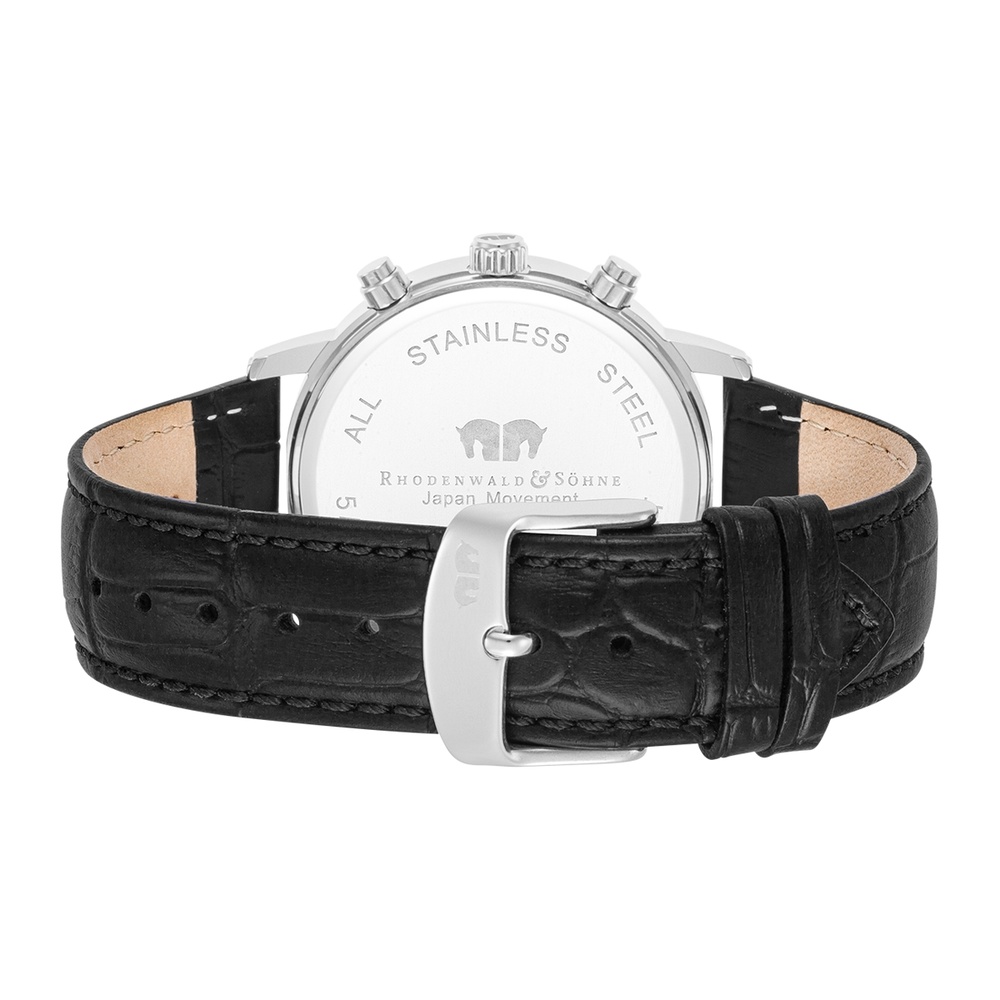 Rhodenwald & Söhne Chronographe Moonlight en Argent Cuir véritable en Noir Montre